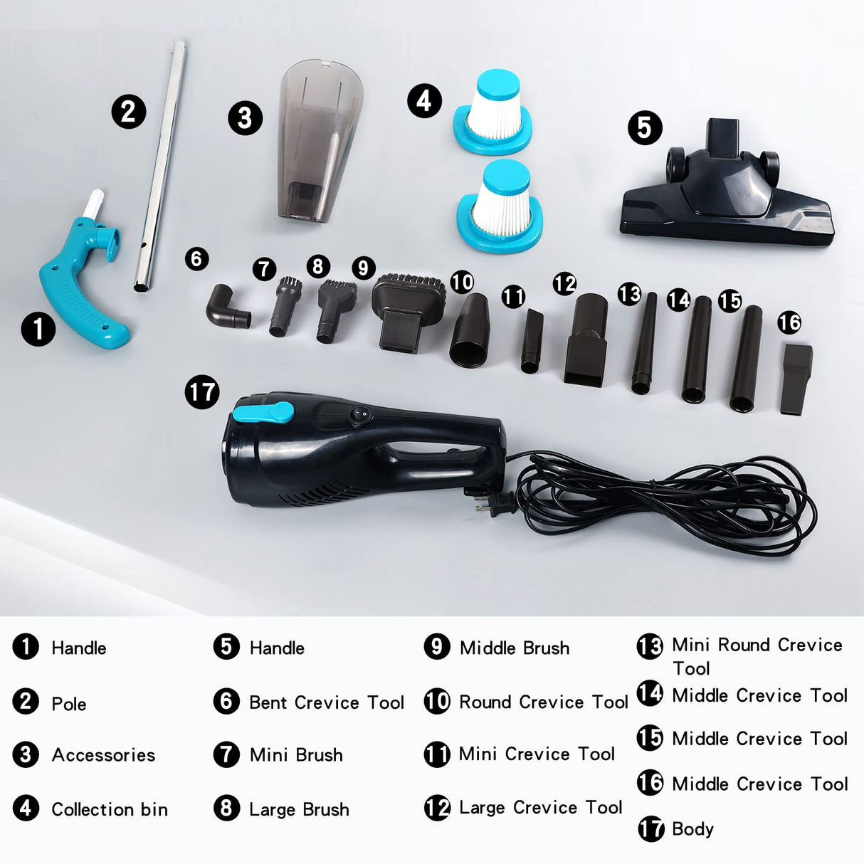 Intercleaner Corded Vacuum Cleaner, 15KPa Powerful Suction with 400W Motor, 12 in 1 Lightweight Bagless Stick Vac with Handheld, Ultra Quiet, for Hardwood Floor Carpet Car Pet Hair Intercleaner