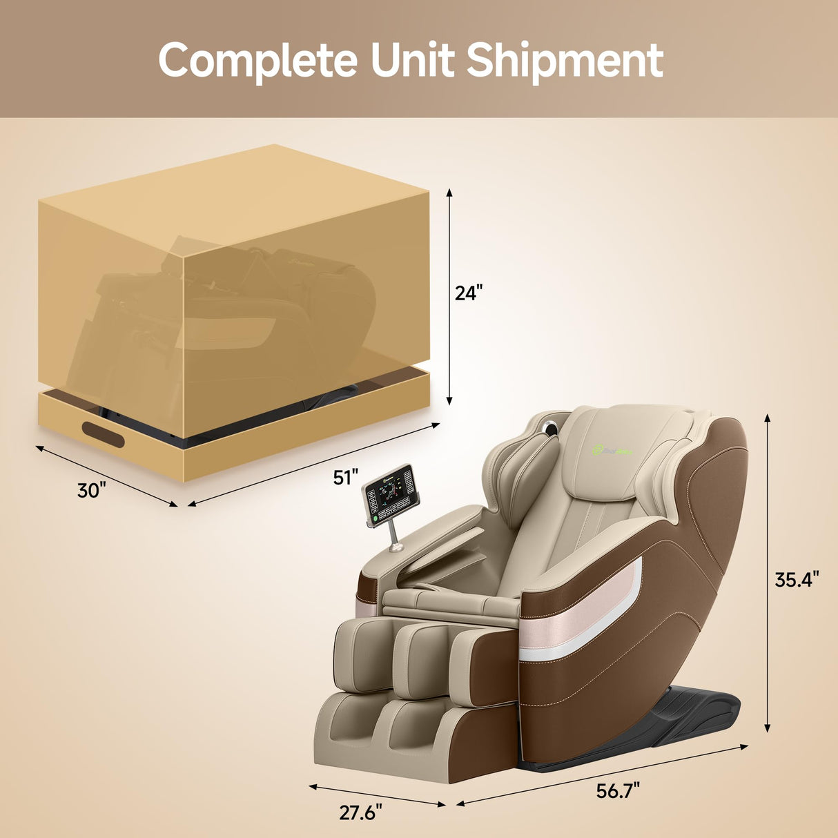 Real Relax Full Body Massage Chair, Zero Gravity Massage Recliner Chair with 6 Auto Modes, Full Body Airbags, Bluetooth, Fit Office and Home, Brown Real Relax