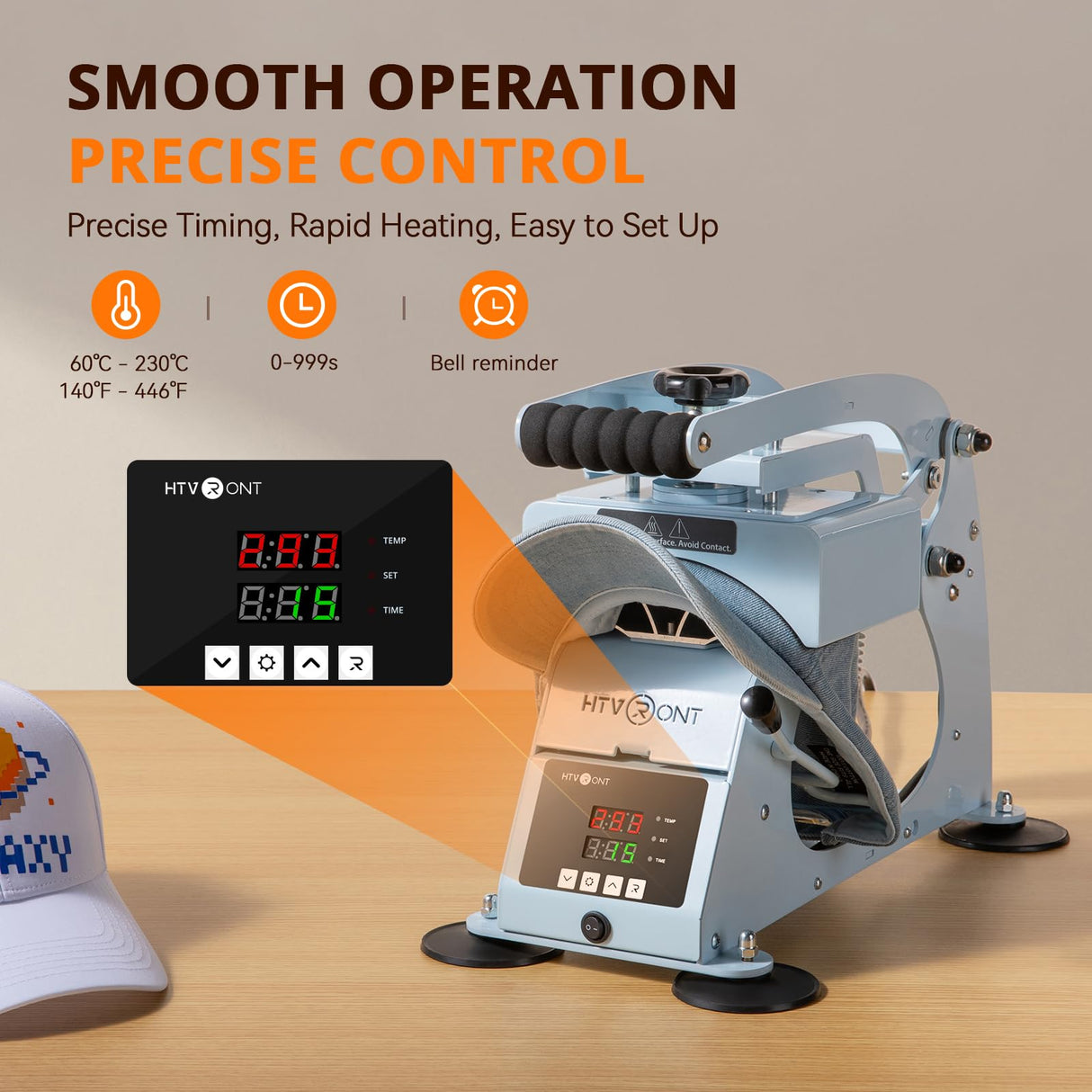 HTVRONT Hat Press Machine - Hat Press Heat Machine for Caps with 2 Platens & Caps Stretcher, Hat Heat Press Machine for Caps with Precise Temp&Timer Control for Heat Transfe Vinyl, Sublimation (Blue) HTVRONT