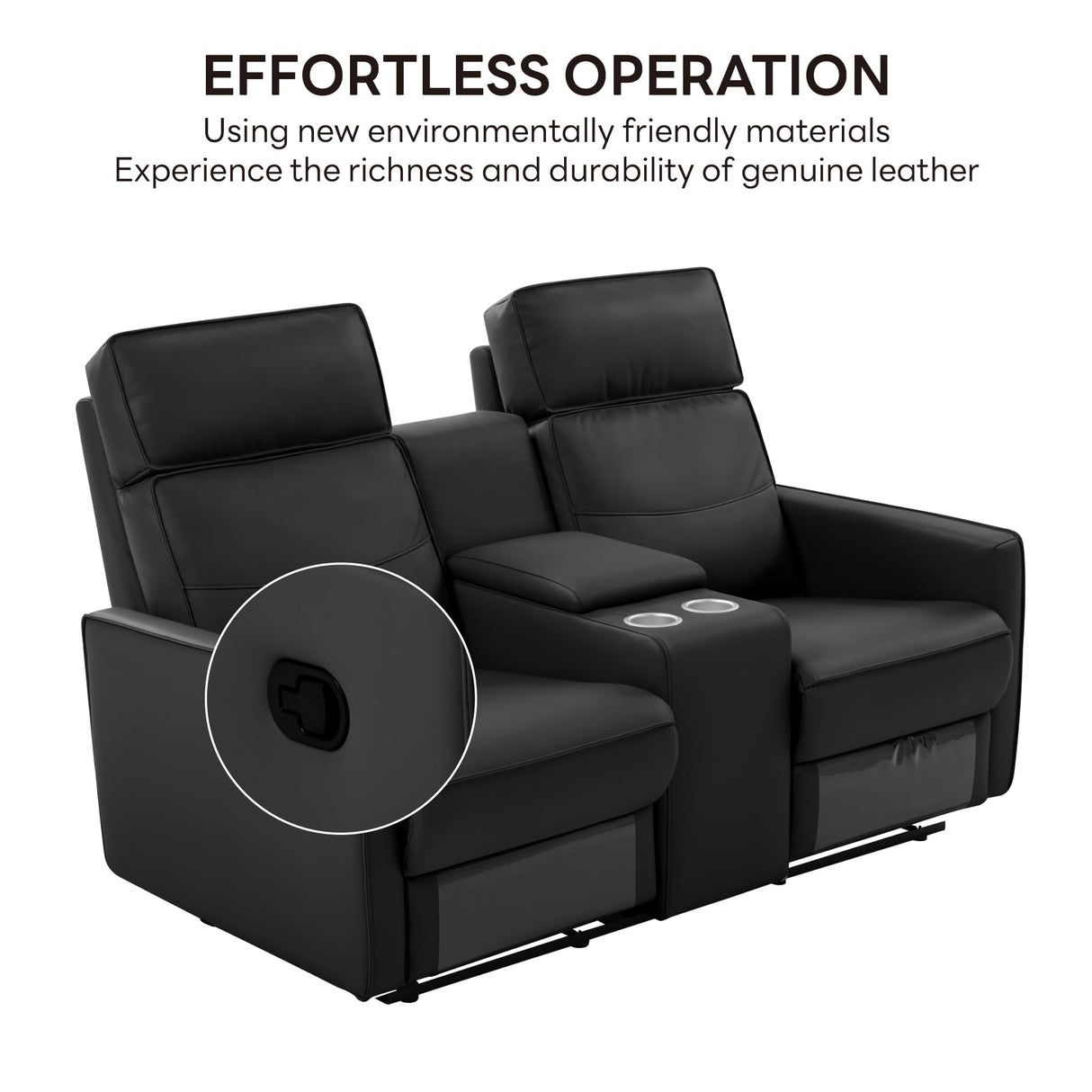 LIKIMIO 62.2" Loveseat Recliner Sofa with Console/Cup Holders, Wall Hugger Faux Leather Chair/RV Double Theater Seats/RV Furniture, Black LIKIMIO