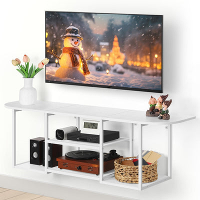 ETELI Floating TV Shelf Stand Under TV Wall-Mounted Entertainment Center Industrial TV Media Console Table with Storage for Bedroom 50" TV Living Room Office, White