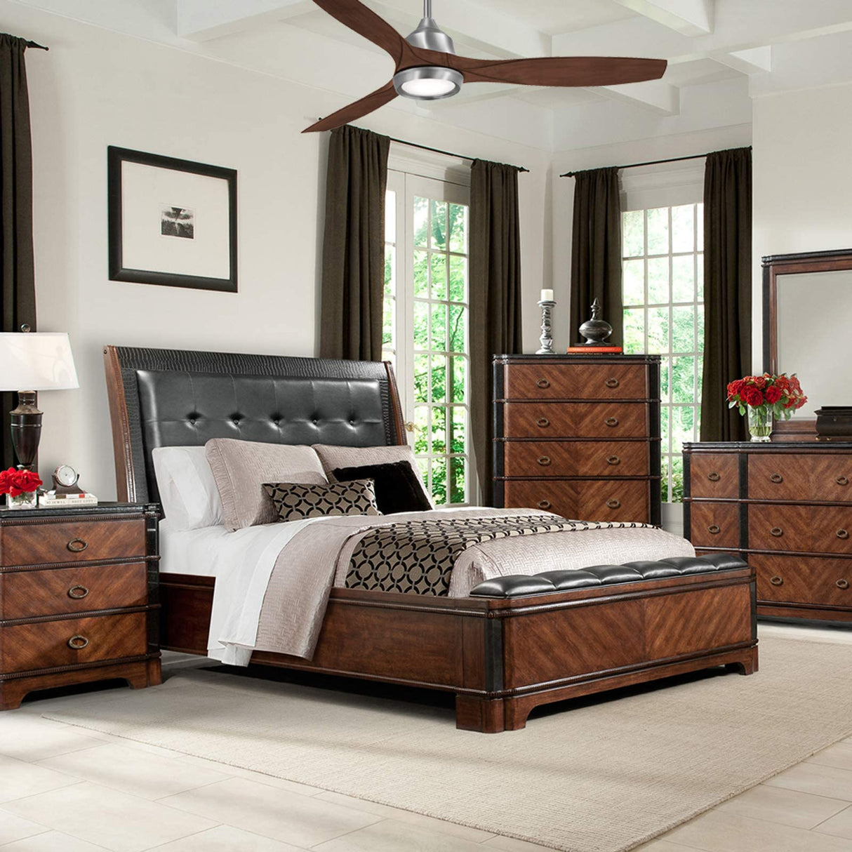 MINKA-AIRE F749L-BN Skyhawk 60 Inch LED Ceiling Fan with Carved Wood Blades, Integrated LED Light and DC Motor in Brushed Nickel Finish MINKA-AIRE