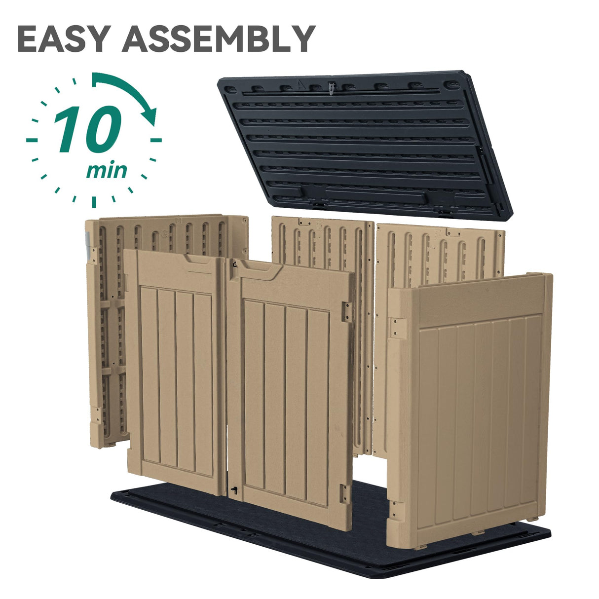 YITAHOME Large Outdoor Horizontal Storage Shed, 47 cu ft Resin Tool Shed w/o Shelf, Outdoor Waterproof Storage with Floor for Trash Cans, Garden Tools, Lawn Mower, Lockable, 4.5x2.8x3.9 ft, Brown YITAHOME