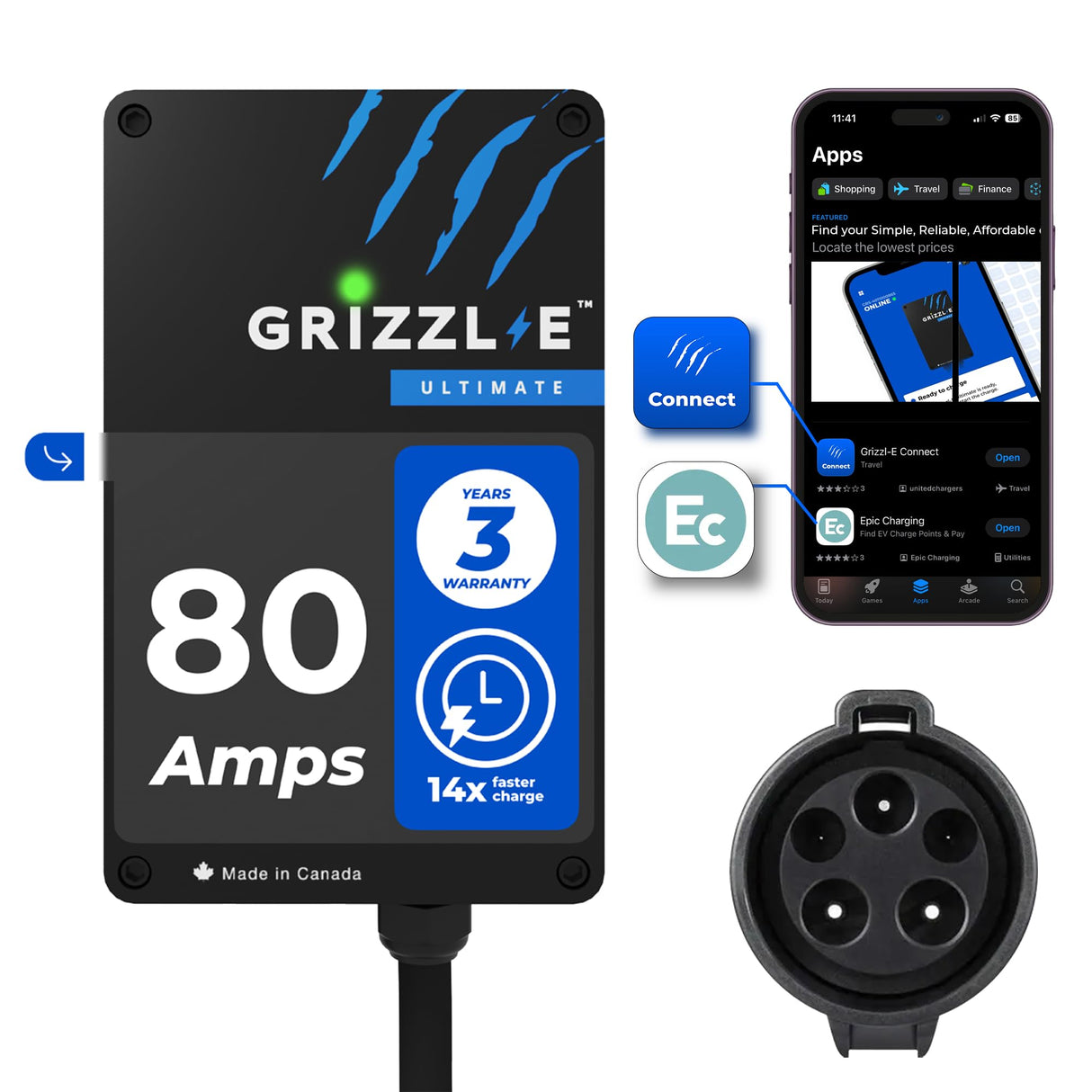 Grizzl-E Ultimate Level 2 Fastest 80A / 19.2 kW Electric Vehicle (EV) Charger, UL Tested and Certified, Metal Case, Indoor/Outdoor Electric Car Fast Charging Station, Hardwired, Classic Black, J1772 Grizzl-E