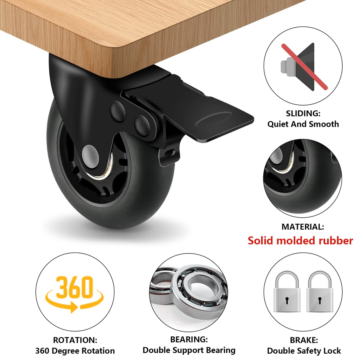 Apllamo 3" Casters Set of 4 ,4 Heavy Duty Quiet Casters, Max Load 2000LBS. Suitable to do Soft Wheels for cart, Glide Quietly and Protect The Floor, casters Set of 4 Heavy Duty. Apllamo