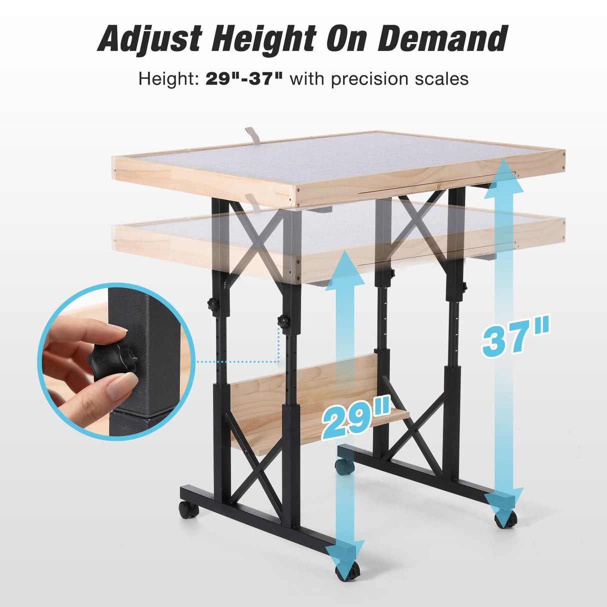 FUNTOK 1500 Piece Jigsaw Puzzle Table with Legs for Adults, Portable Wooden Puzzle Tables with Wheels, Drawers, Adjustable Height with Scales, 5-Tilting-Angle, Transparent Cover, Non-Slip Felt Surface FUNTOK