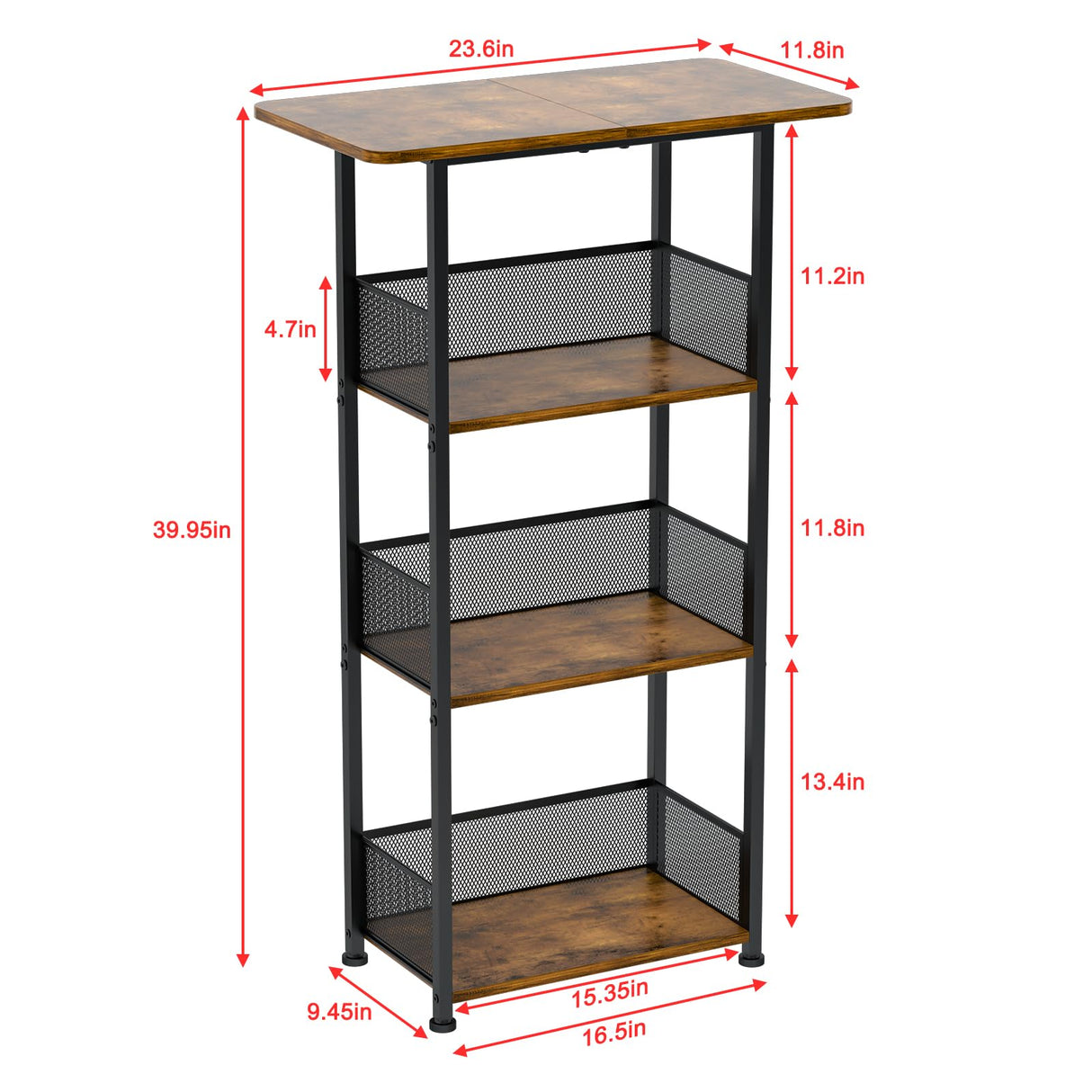 Eyteenokk Wine Rack Freestanding Floor:4 Tier Whiskey Wine Rack Mini Bar Cart,Liquor Cabinet-Home Bar for Bottles,Cocktail Shaker,Mugs-(23.6 * 11.8 * 40inch) Eyteenokk