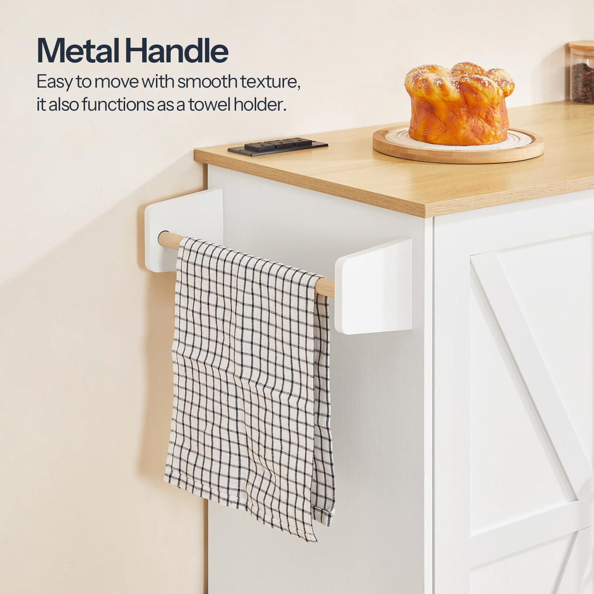 HOOBRO Kitchen Island with Power Outlet, Kitchen Island on Wheels, Rolling Kitchen Island Cart with 3 Drawers, Storage Cabinet and Adjustable Shelf, for Home and Kitchen, White and Natural WN15UZD01 HOOBRO