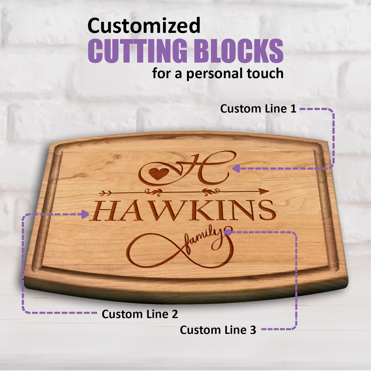 Tayfus Engraved Personalized Wood Cutting Boards - Serving Block Made For Great Custom Gifts - Best Christmas, Wedding, Anniversary, Bridal Shower, Housewarming, New Home Gift Idea. Handcrafted in USA Tayfus