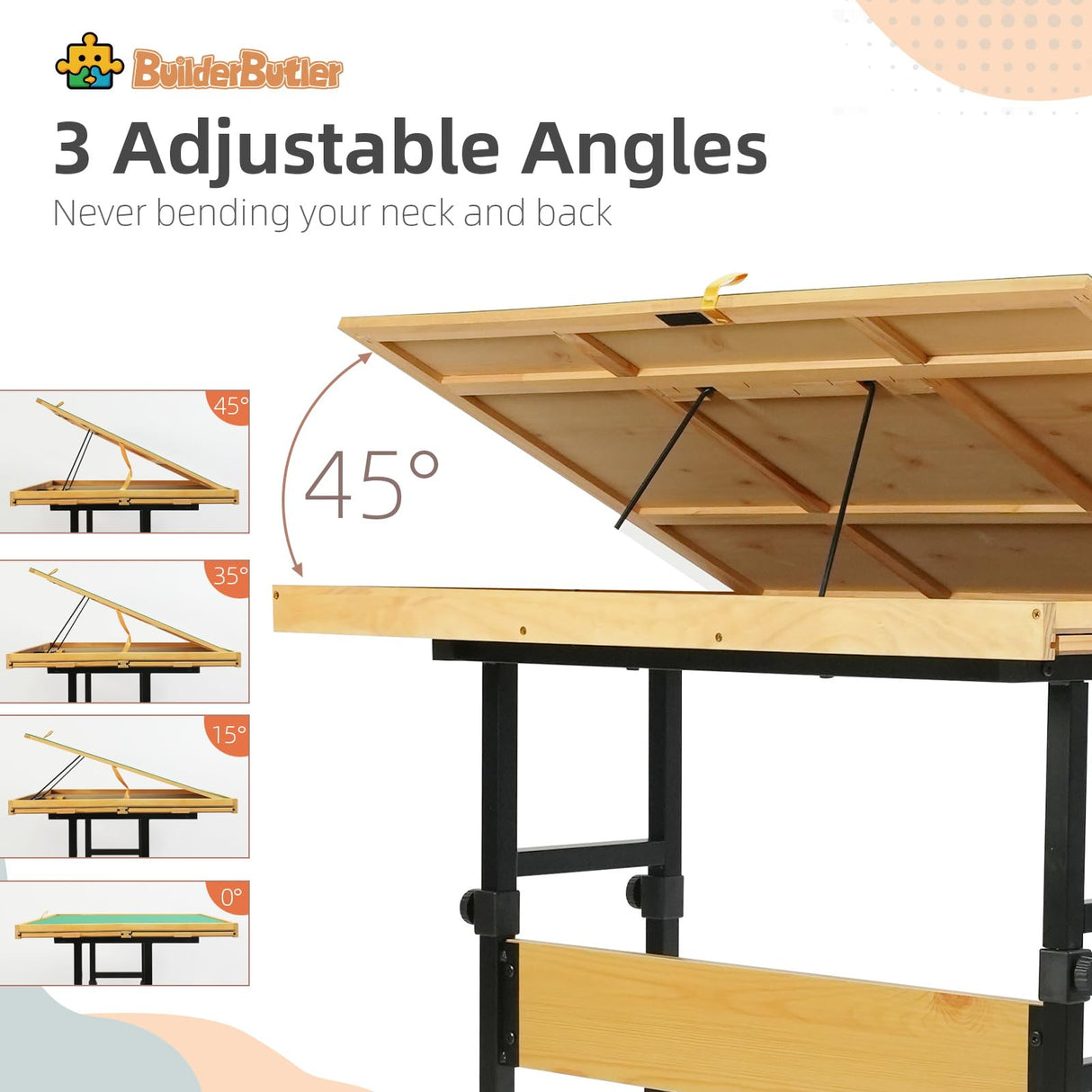 BuilderButler Dual-Layer 25"x34" Adjustable Puzzle Table,3-Tilting-Angle Adjustable Table with 4 Drawers and Cover,Ideal for Puzzle Enthusiasts BuilderButler