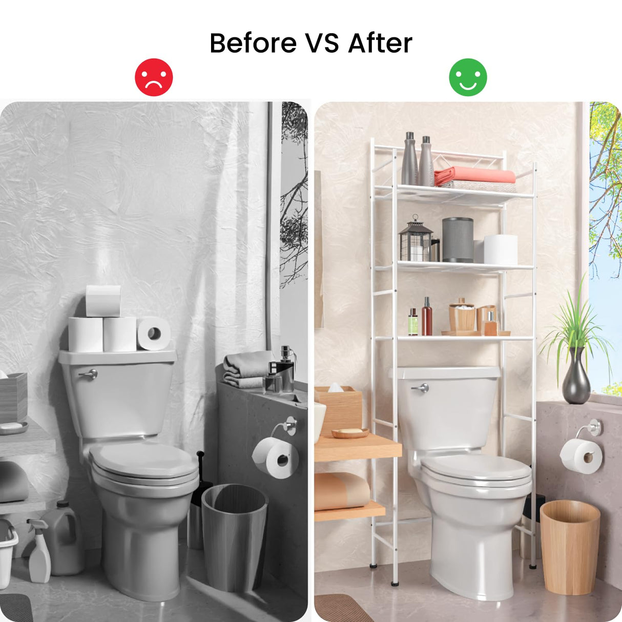 Home Zone Living Over The Toilet Bathroom Storage Organizer with 3 Tiers of Shelving Rack Space Home Zone Living