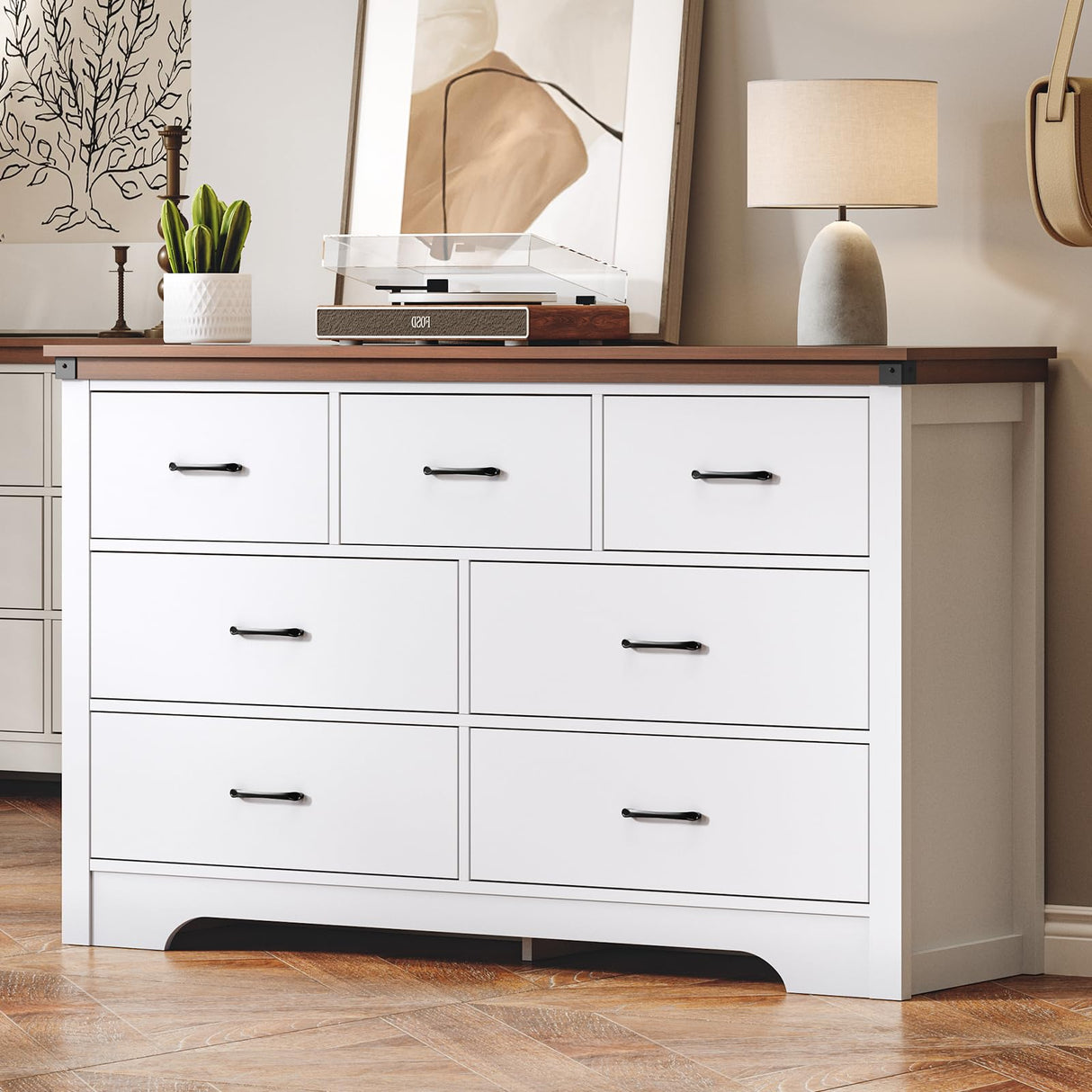 Airynee Farmhouse 7 Drawer Dresser for Bedroom, 51" Wide Chest of Drawers, Wood White Dresser with Deep Drawers, Storage Dressers Organizer for Bedroom, Living Room, Hallway Airynee