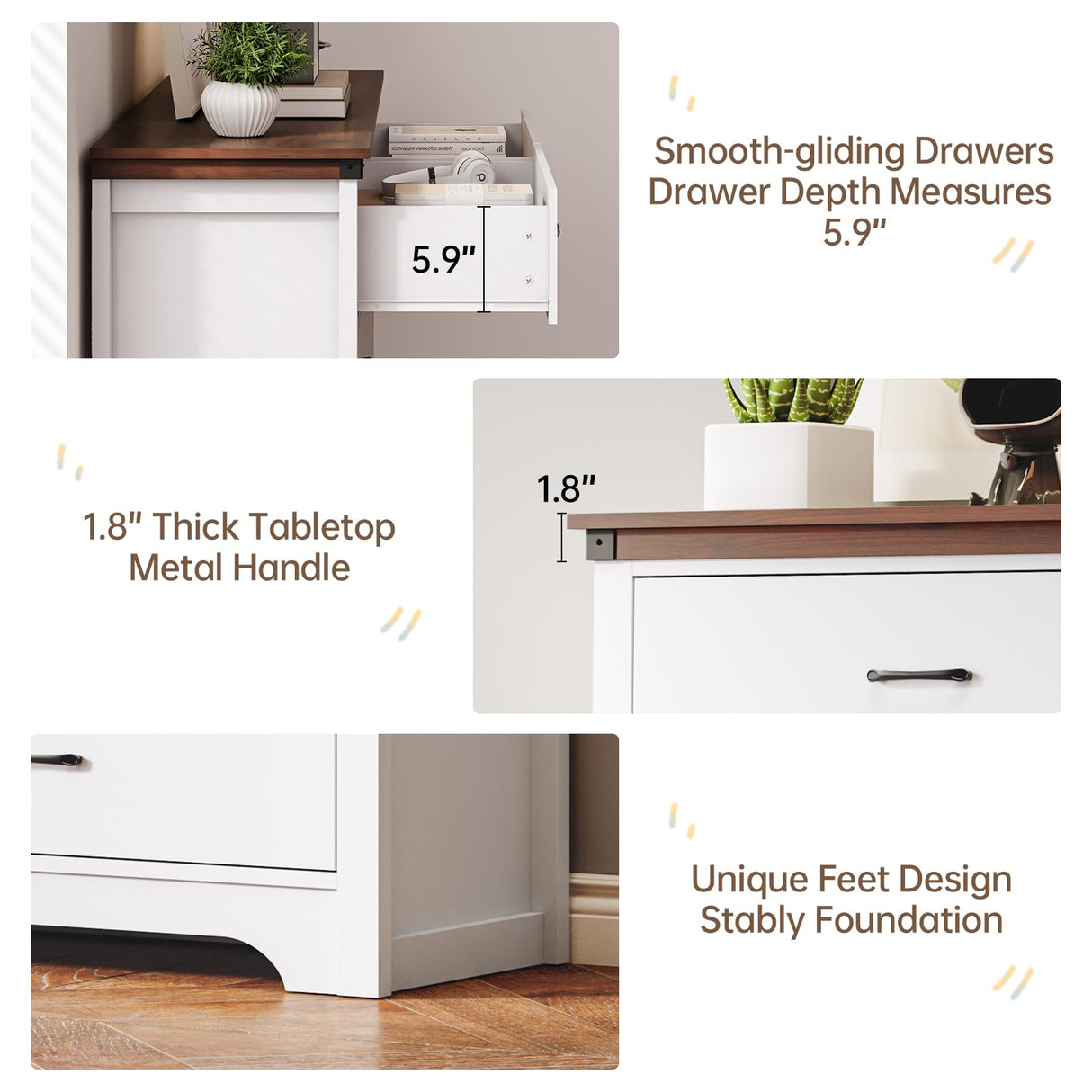 Farmhouse 6 drawer dresser for bedroom, 51" Wide chest of drawers, Wood white dresser with Metal Handle and Anti-Tipping Device, Storage Dressers Organizer for Bedroom, Living Room, Hallway, White Airynee