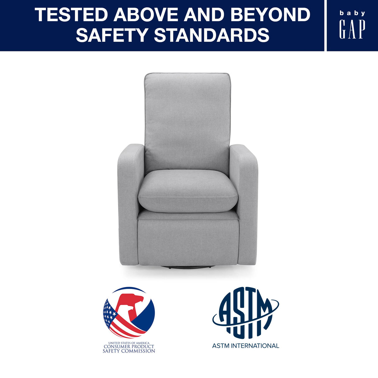 GAP babyGap Cloud Recliner with LiveSmart Evolve - Sustainable Performance Fabric, Grey Delta Children