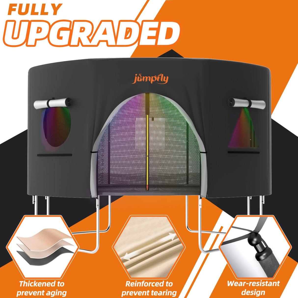 jumpfly 12FT Trampoline Tent for Kids,Fit for 8 Straight Poles Round Trampoline,Trampoline Shade Cover with LED Light,Outdoor Trampoline Accessories Canopy,Sunscreen Clubhouse,Anti-Tear,Camping,Black jumpfly
