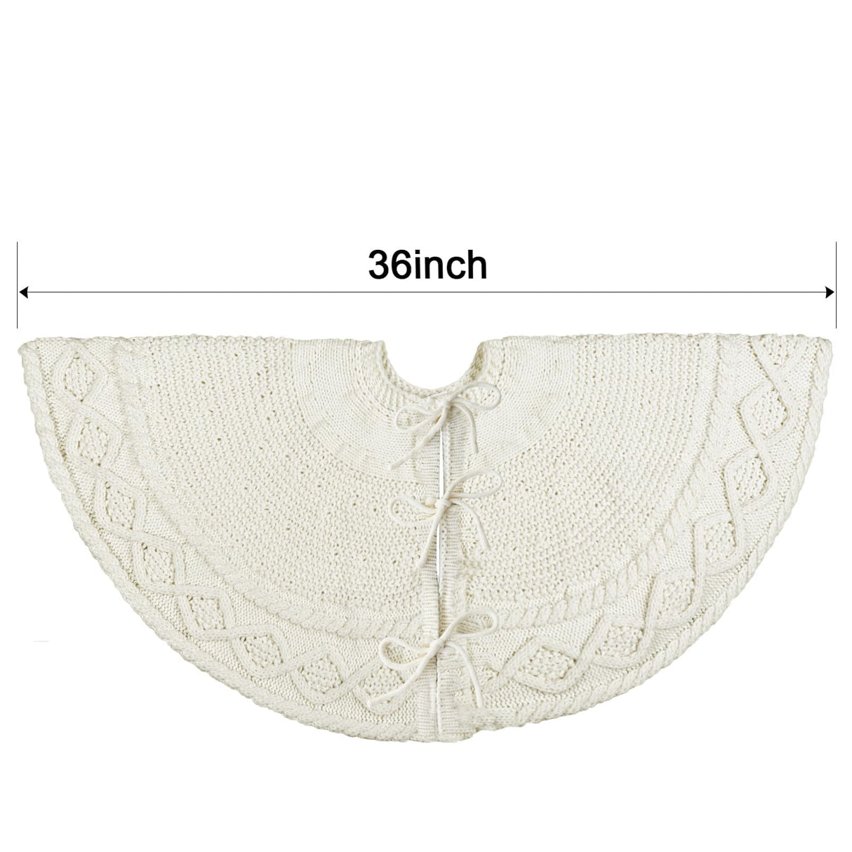 LimBridge Knitted Christmas Tree Skirt: 36 Inches Cream White Tree Skirt, Diamond Edge Cable Knit Thick Rustic Christmas Tree Decorations, Christmas Decor Xmas Holiday Home Party Decorations LimBridge