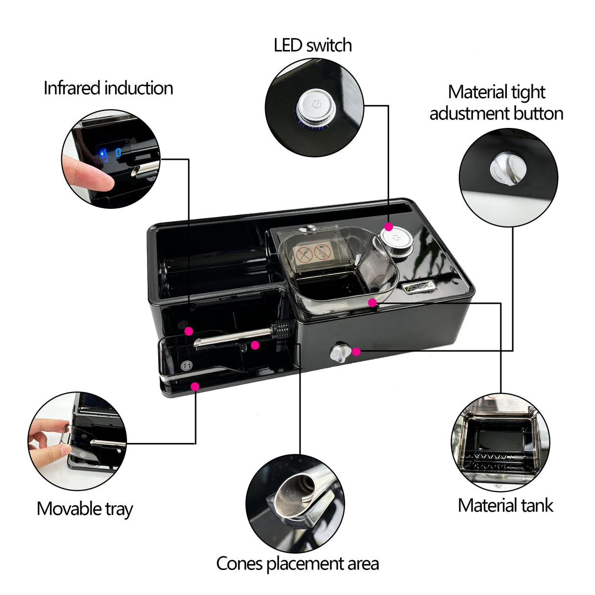 3 in 1 Electric Cigarette Rolling Machine Cone Rolling Automatic Machine Portable Household Auto Cigarette Injector Machine for King/Regular Slim 100s Size Cigarettes Pre Roll Cones (Silver) JOUGE