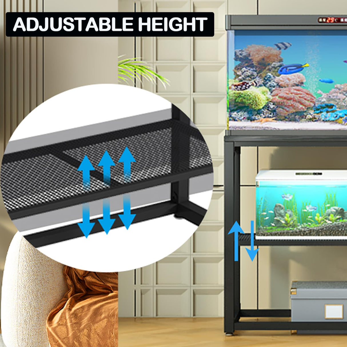 CLrkualn 20-30 Gallon Fish Tank Stand, Aquarium Stand Metal Frame with Adjustable Storage Shelves, 31.5" L x 15.6" W x 31.5" H Reptile Turtle Terrarium Stand, 500LBS CLrkualn