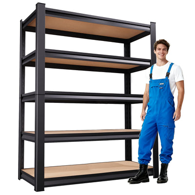 5-Tier Garage Shelving Heavy Duty, Adjustable Storage Shelves, 2500LBS Metal Garage Shelves,Storage Rack for Basement, Warehouse, Pantry, Easy Assembly, Black (wooden-72''H x 35.4''W x 15.7''D)