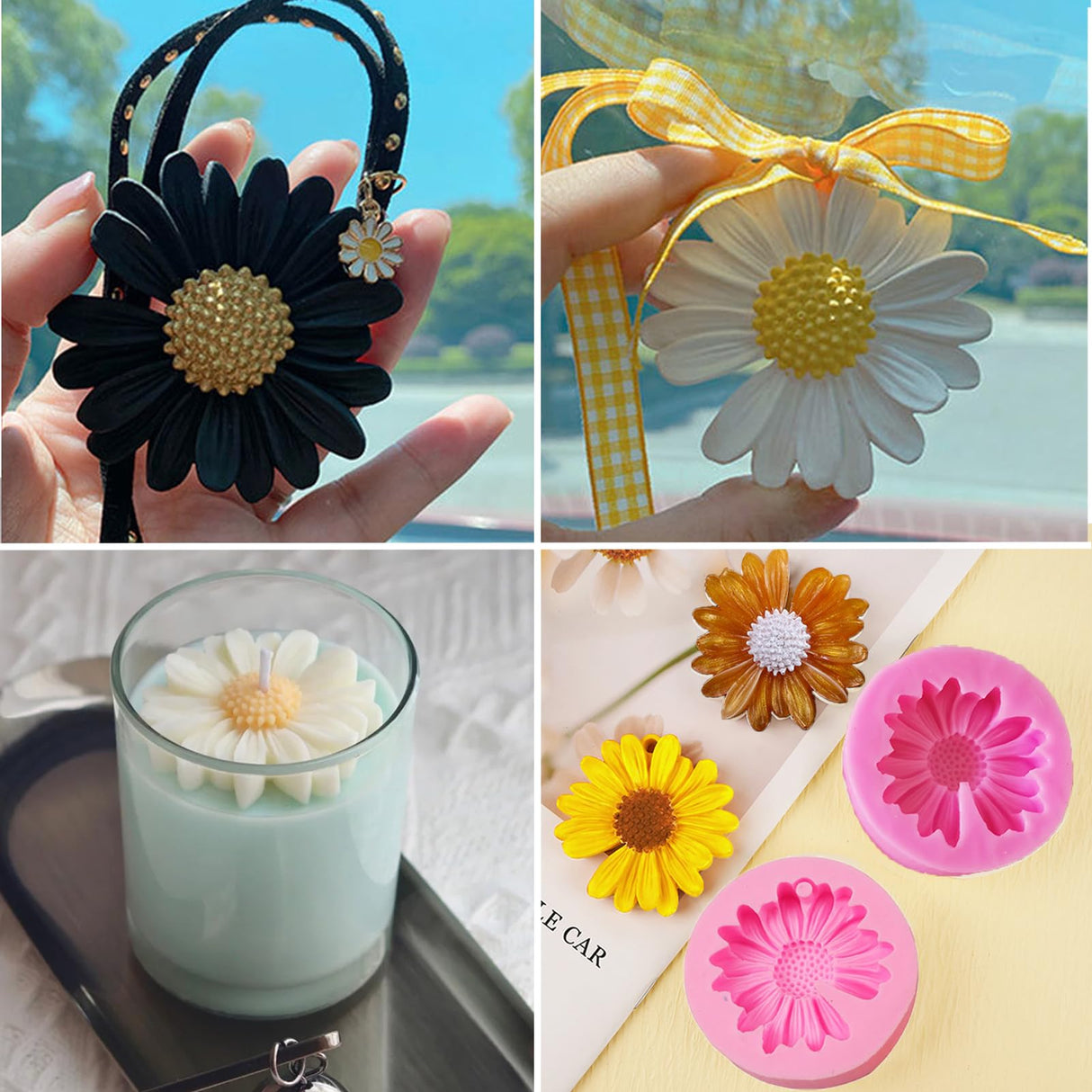 10PCS Daisy Flower Silicone Mold Chrysanthemum Flower Silicone Mold with Large-Eye Wicking Needle,Candlewick Resin Candle Molds DIY Soap Concrete Casting Polymer Clay Cupcake Topper Candy Craft TYMKLMZG