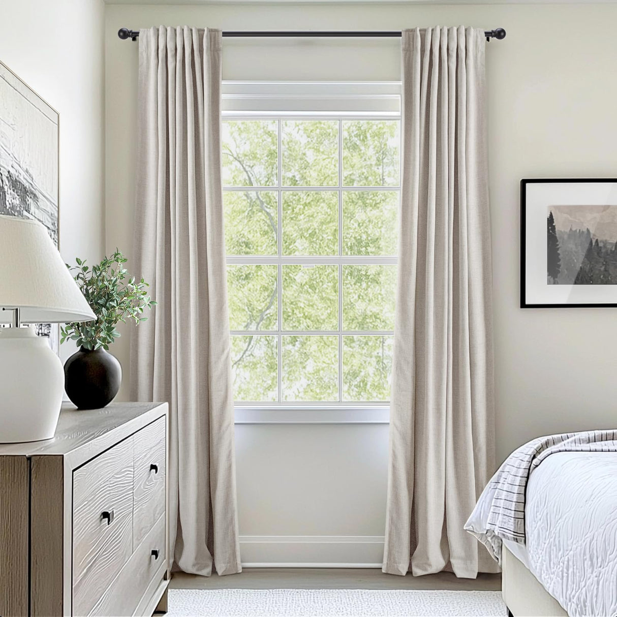 INOVADAY 100% Blackout Curtains for Bedroom, Black Out Curtains 96 Inch Long, Clip Rings Linen Blackout Drapes, Thermal Insulated Room Darkening for Living Room, 2 Panels - Beige,W50xL96 INOVADAY