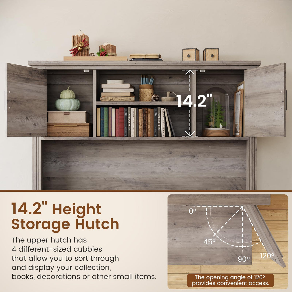 Itaar Farmhouse Executive L Shaped Desk, Home Office Desk with File Drawer and Power Outlet, Computer Corner Desk with Hutch and Drawer, Workstation for Office Home, Grey Itaar