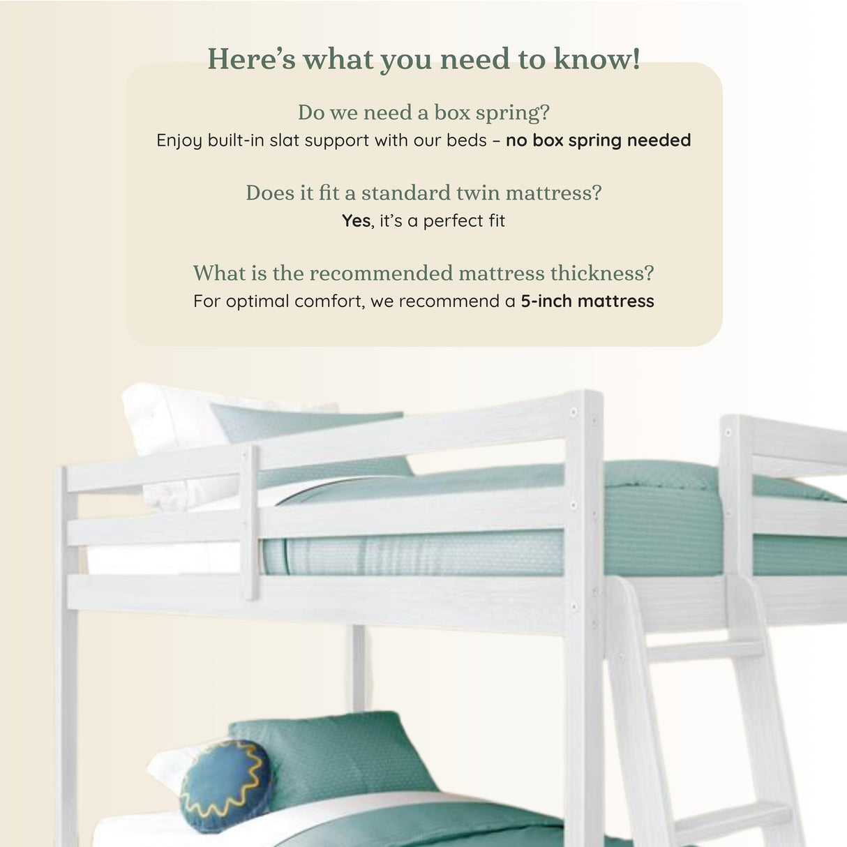 Grain & Grove Bear Twin Over Twin Bunk Bed, Low Bunk Bed Frame for Kids, Bunk with Ladder, Guardrail, and Slats, No Box Spring Required, Brushed White Grain & Grove