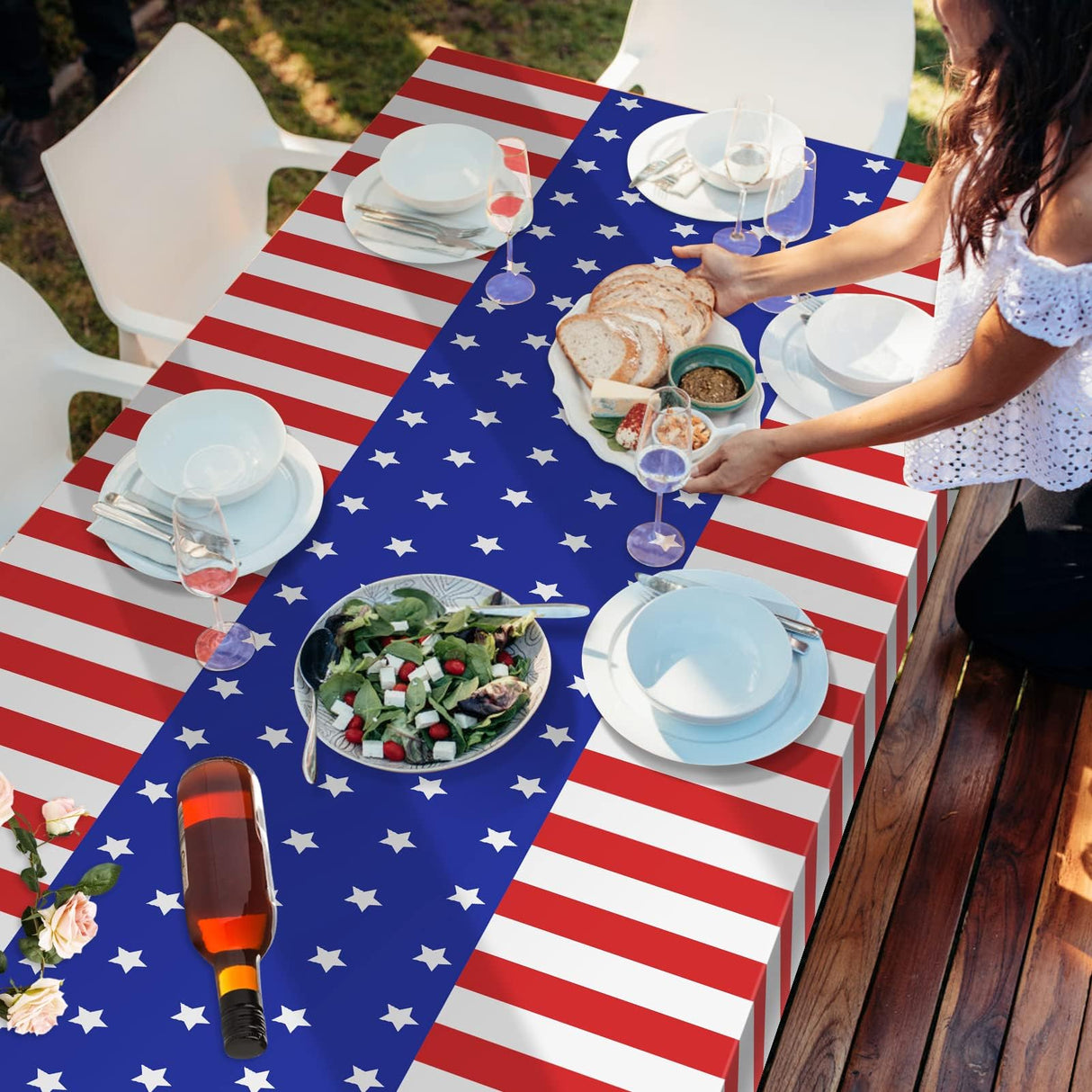 3 Pack Patriotic Tablecloth, Disposable Plastic Tablecloth 54" x 108" Patriotic Decorations, Birthday Party Table Cloth for Kids, Patriotic Themed Party Supplies for Outside, Picnic, Camping, Memorial Childom