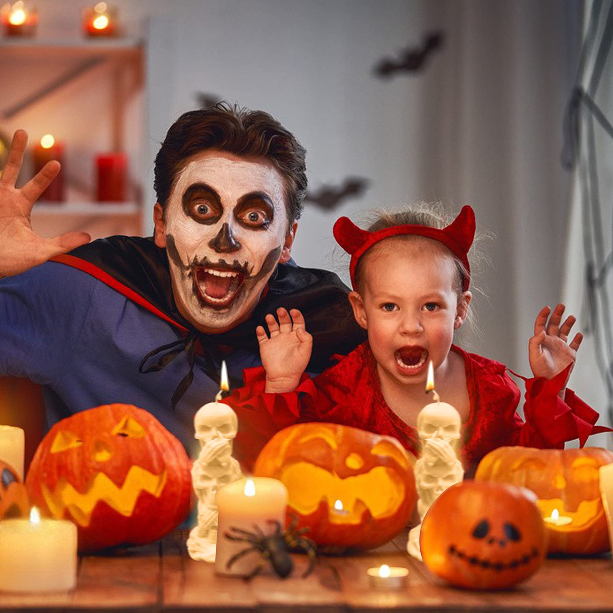 3D Skull Candle Mold Column Halloween Silicone Resin Mold for Aromatherapy Candles Resin Casting Homemade Wax Making Polymer Clay DIY Craft ZAKVOOR