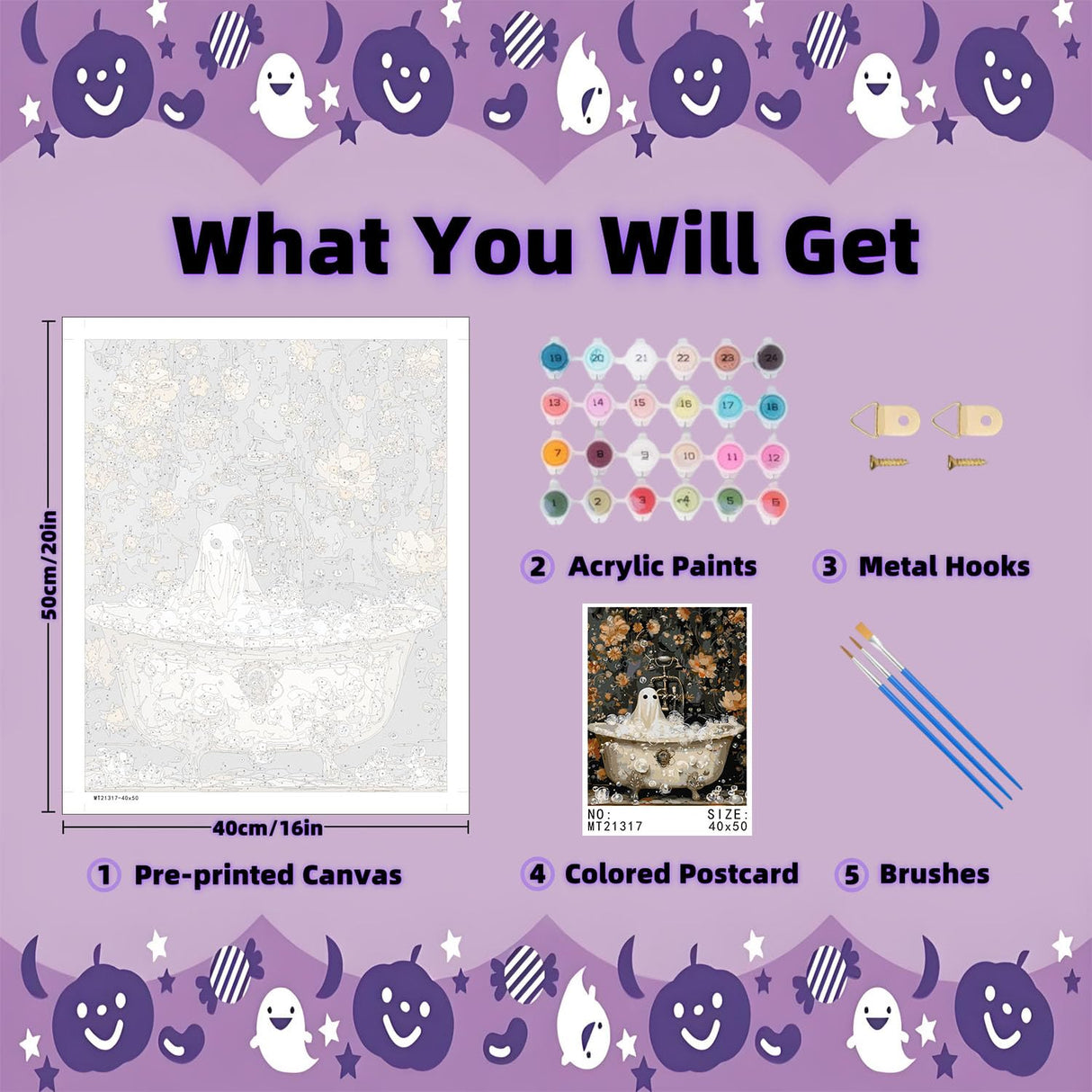 Halloween Paint by Numbers Kit for Adults Beginner-Funny Bathing Ghost and Black Cat Adult Paint by Number Kits on Canvas,Retro Horror DIY Acrylic Painting by Numbers for Gift Home Decor(16x20inch) Arttoplus