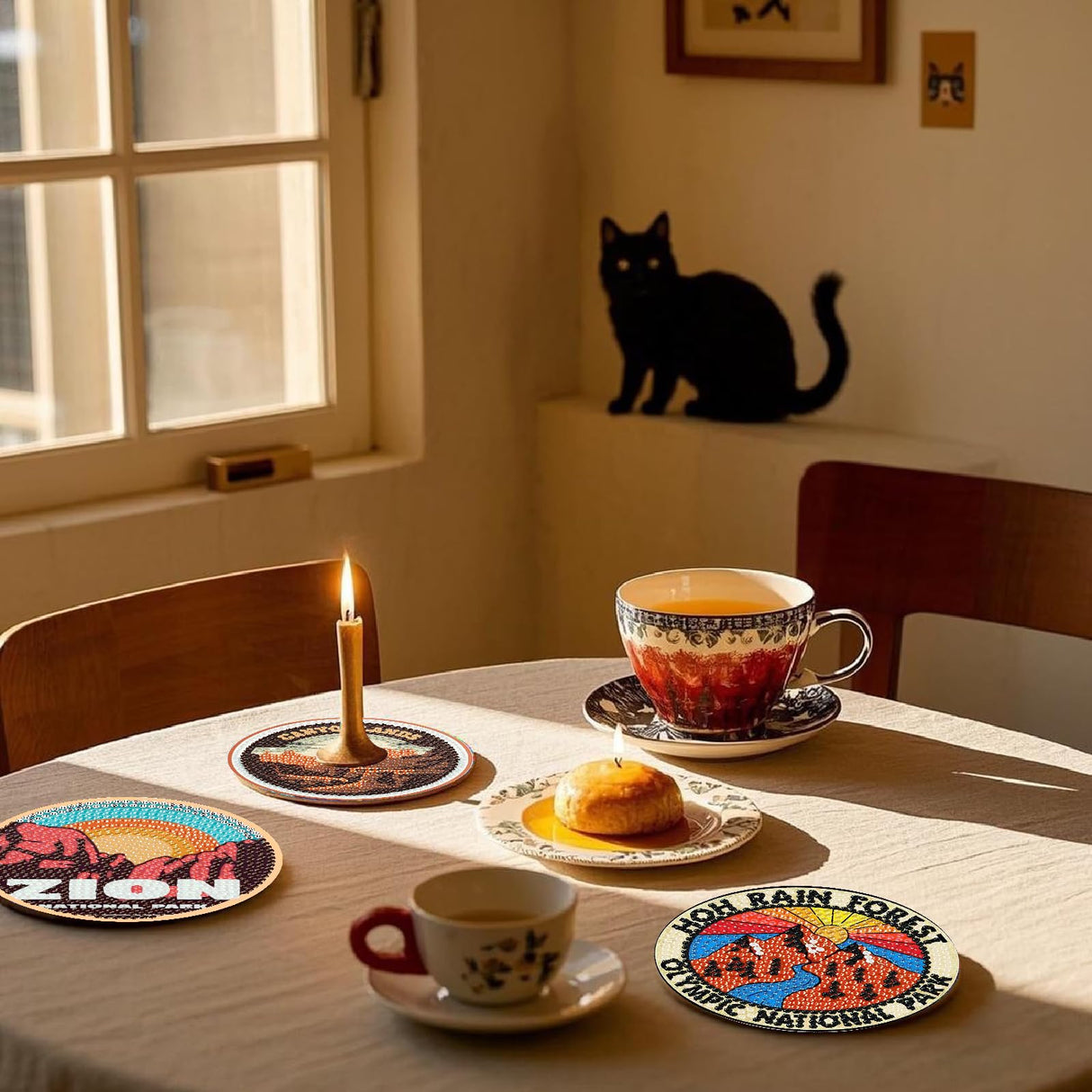 NEGEKFKX 8 Pcs National Park Diamond Art Painting Coasters Kits, Coaster with Holder for Adults, Non-Slip DIY Dot Paint Craft Kits,5D Full Drill DIY Diamond Dot Gem Art Kit Home Decor Arts Craft NEGEKFKX