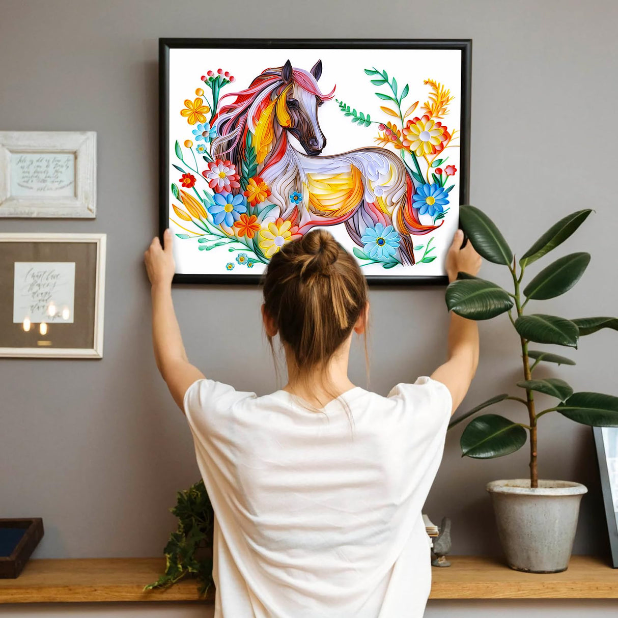 Uniquilling Quilling Kit, Paper Quilling Kits, 16 * 20-in Horse Paper Filigree Kits with Quilling Tools& Using Manual, DIY Quilling Artwork Modern Wall Art for Living Room Uniquilling