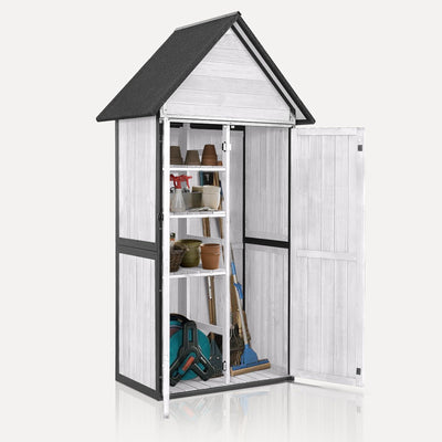 MEDEHOO Outdoor Storage Shed with Floor and Waterproof Roof - Metal Framed Tool Cabinet with Adjustable Shelves - Double Lockable Doors for Backyard, Garden, Patio (Off-White)