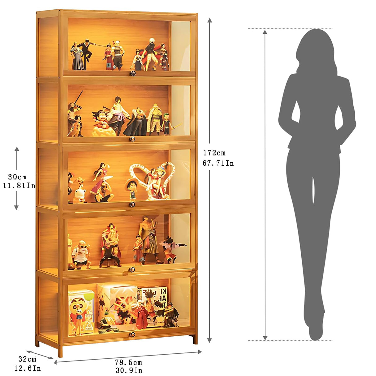 ouioyggk Curio Display Cabinet, 5-Tier Storage Shelves with Acrylic Glass Door, Collectibles Toy Organizers Rack & Display Shelf, Kids Bookshelf and Bookcase for Playroom, Bedroom ouioyggk