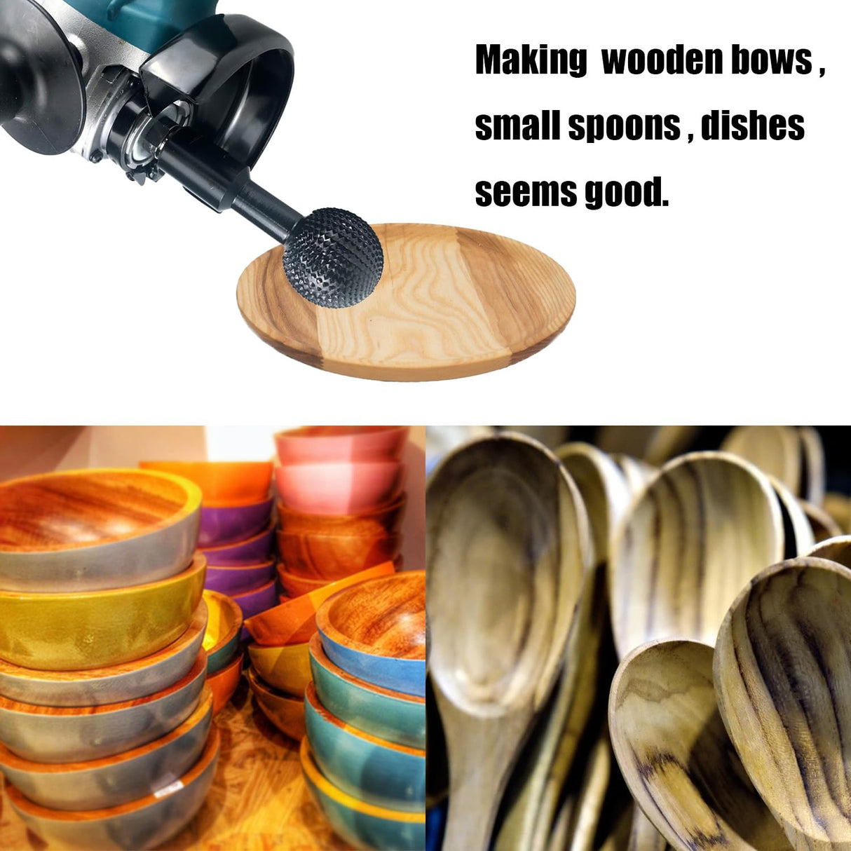 Sphere Rotary Burr, Ball Grinding Head, Sphere Rotary Burr with 5/8-11 Threads for 4 1/2 and 5 Inch Angle Grinder for Making a Bowl, Spoon or The Other Wooden Objects CESFRE