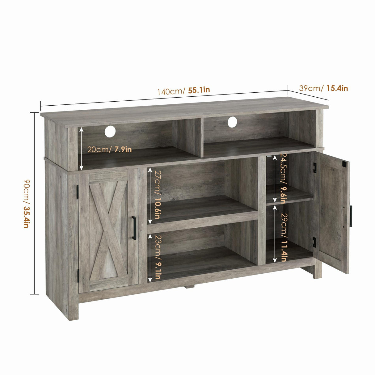 HOSTACK Barn Door TV Stand for TVs Up to 65", Modern&Farmhouse Wood Entertainment Center, Media Console Table with Storage Cabinet & Adjustable Shelves, TV Console for Living Room, Ash Grey HOSTACK