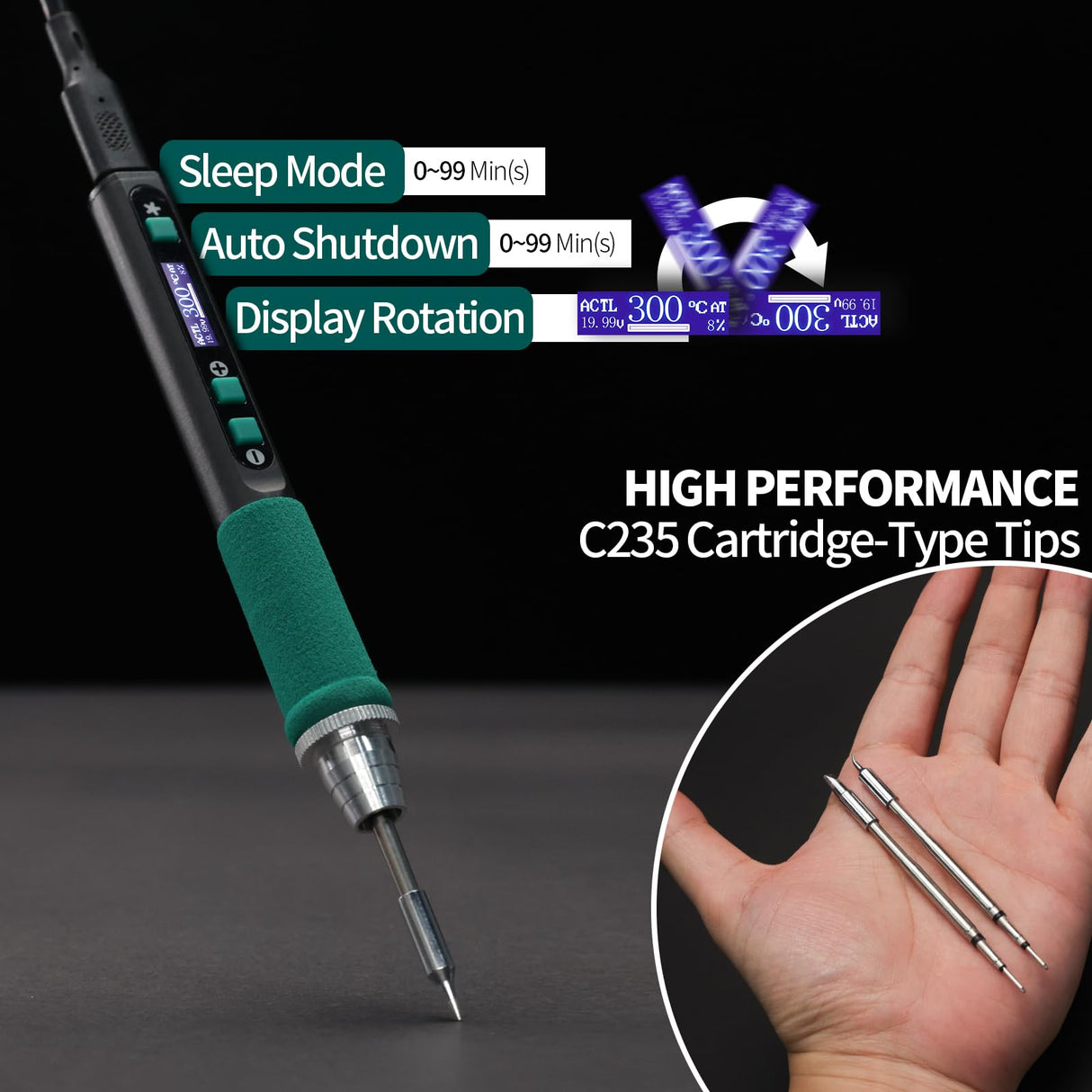 YIHUA 928D-IV Soldering Iron Pen Kit DC 65W Support PD QC, Type C Portable Soldering Station with 3 Tips, Solder Wire, Protective Cap YIHUA