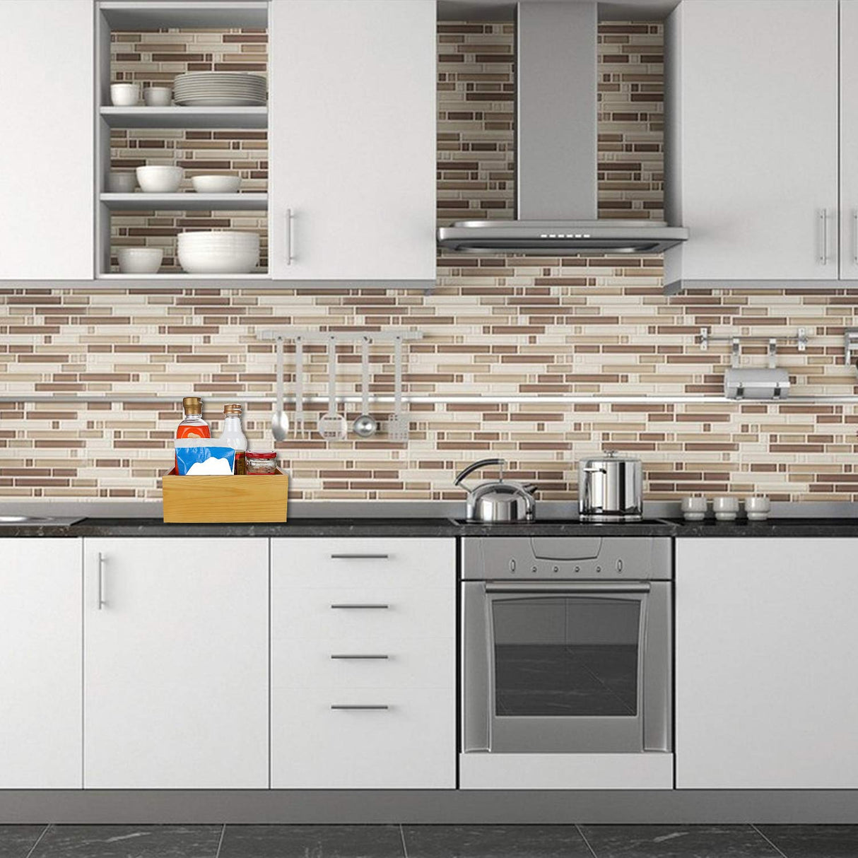 A Selected Pine Wood Organizer Open Box 4 Packs, 6x10 Wooden Storage Container with Handle for Bathroom and Kitchen ASelected