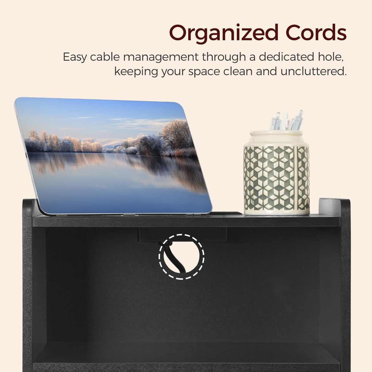 MAHANCRIS End Table Living Room Fluted Night Stand, 15.9" Modern Side Table with Charging Station,Bedside Table with Drawer for Small Spaces, Bedroom, Black ETBK61E01 MAHANCRIS