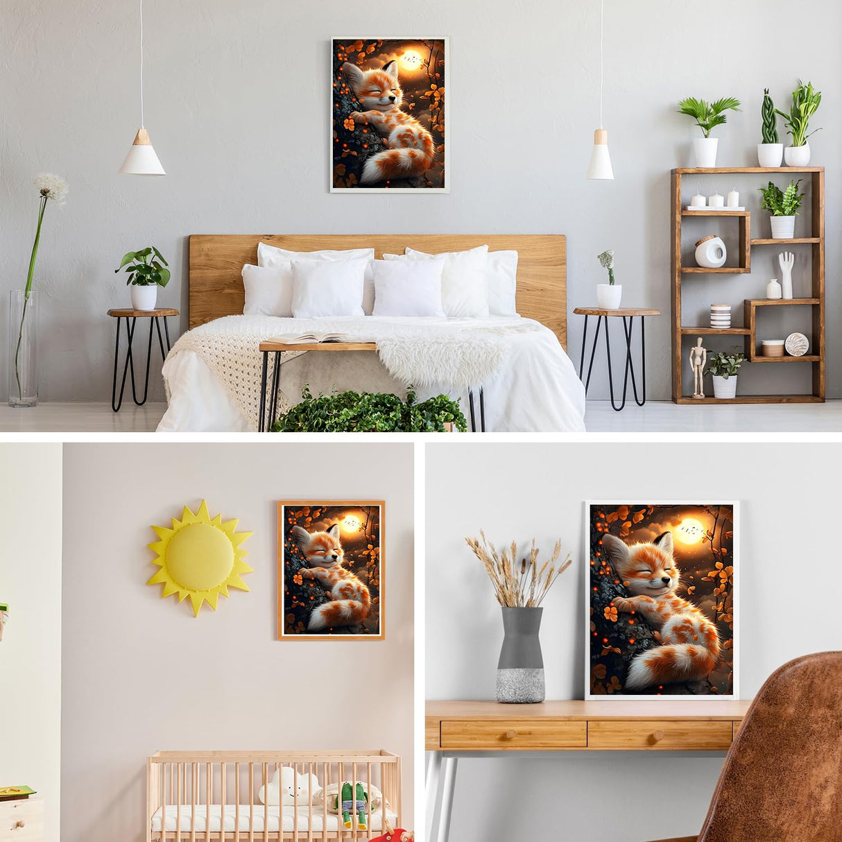 GDYEEH DIY 5D Cute Fox Diamond Art Kits, Round Full Drill Sparkling Fantasy Fox Diamond Painting Picture, Moonnight Painting by Numbers Art Kits for Adults Beginners Home Wall Decor 12x16 inch GDYEEH