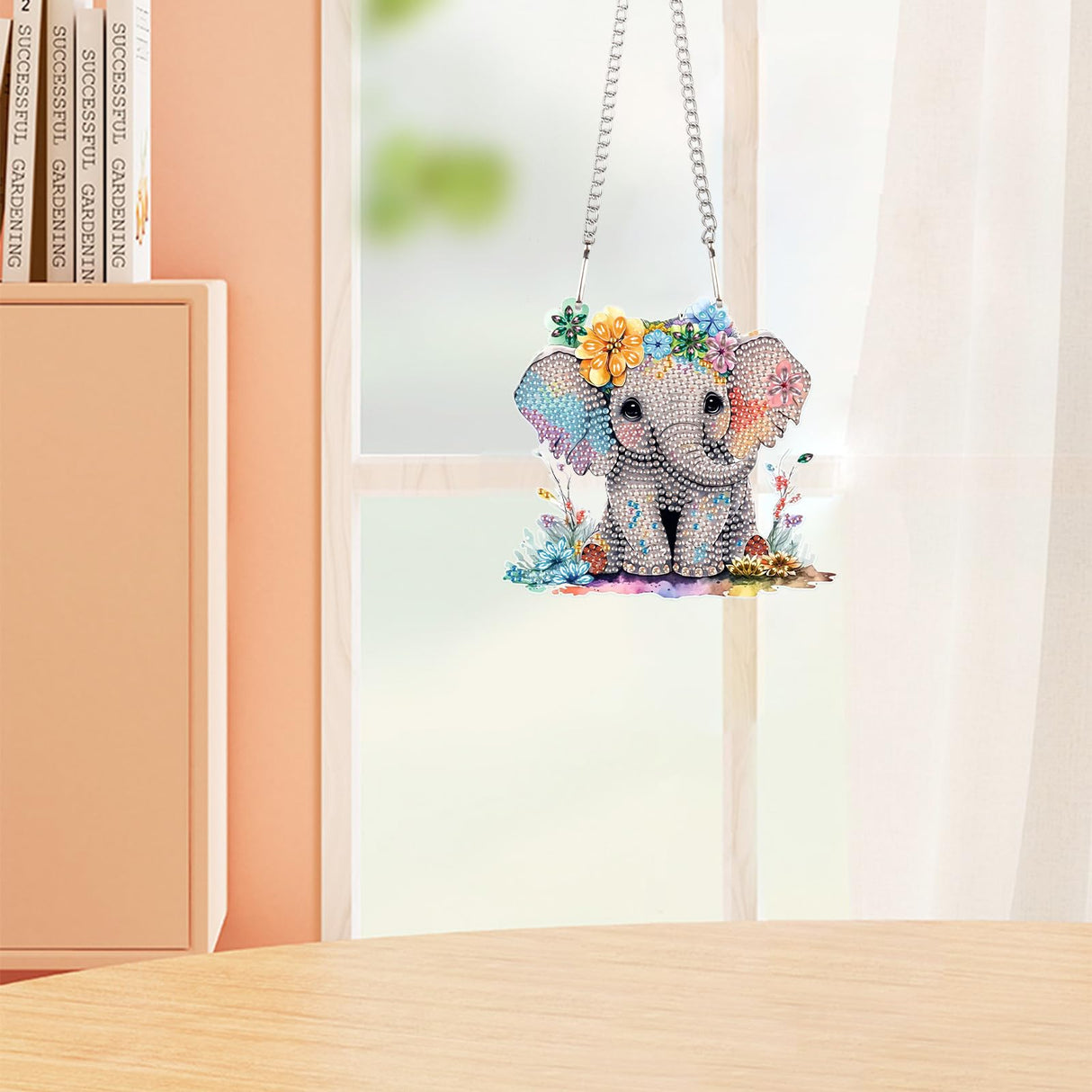 Diamond Art Painting Pendant Kits 5D Diamond Art Painting Art Hanging Kit Animal Elephant DIY Diamond Crystal Window Pendant Kit for Adults Gift Wall Home Decoration AiYuanzsh