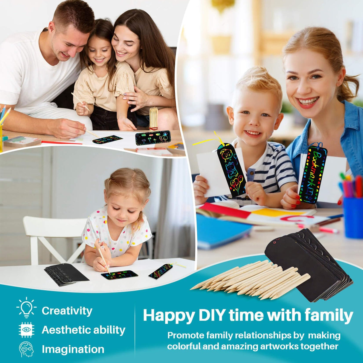 MAQIHAN Scratch Art Bookmarks - 36 Sets 4 Style Making Kit Paper with Scratching Tools Satin Ribbons Create Rainbow Without Ink Christmas Ornaments Hanging DIY Party Favors for Classroom MAQIHAN