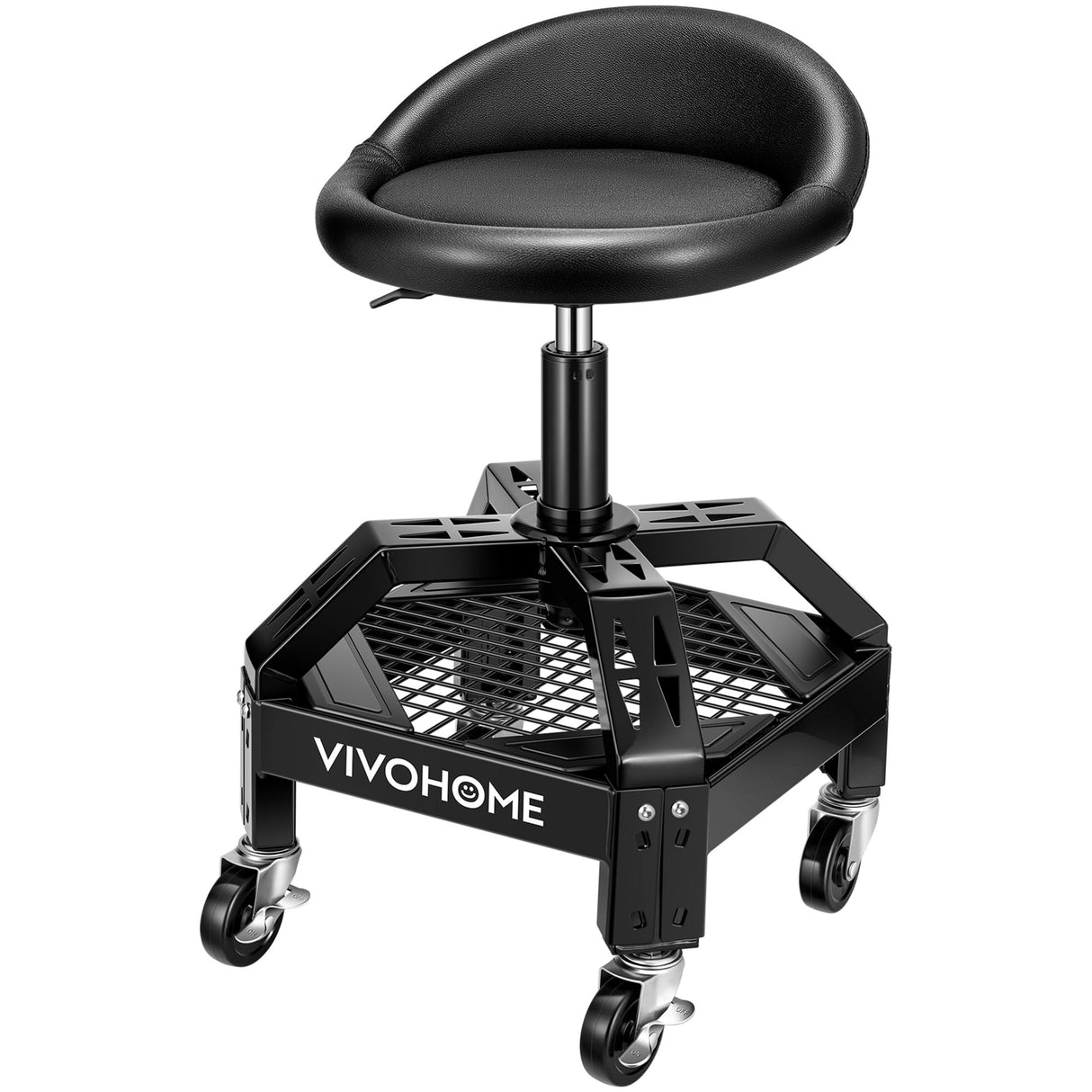 VIVOHOME Rolling Shop Stool Adjustable Height 360 Degree Swivel Stool with Tool Tray Storage and Wheels for Garage, Workshop, 300 LBS Capacity VIVOHOME