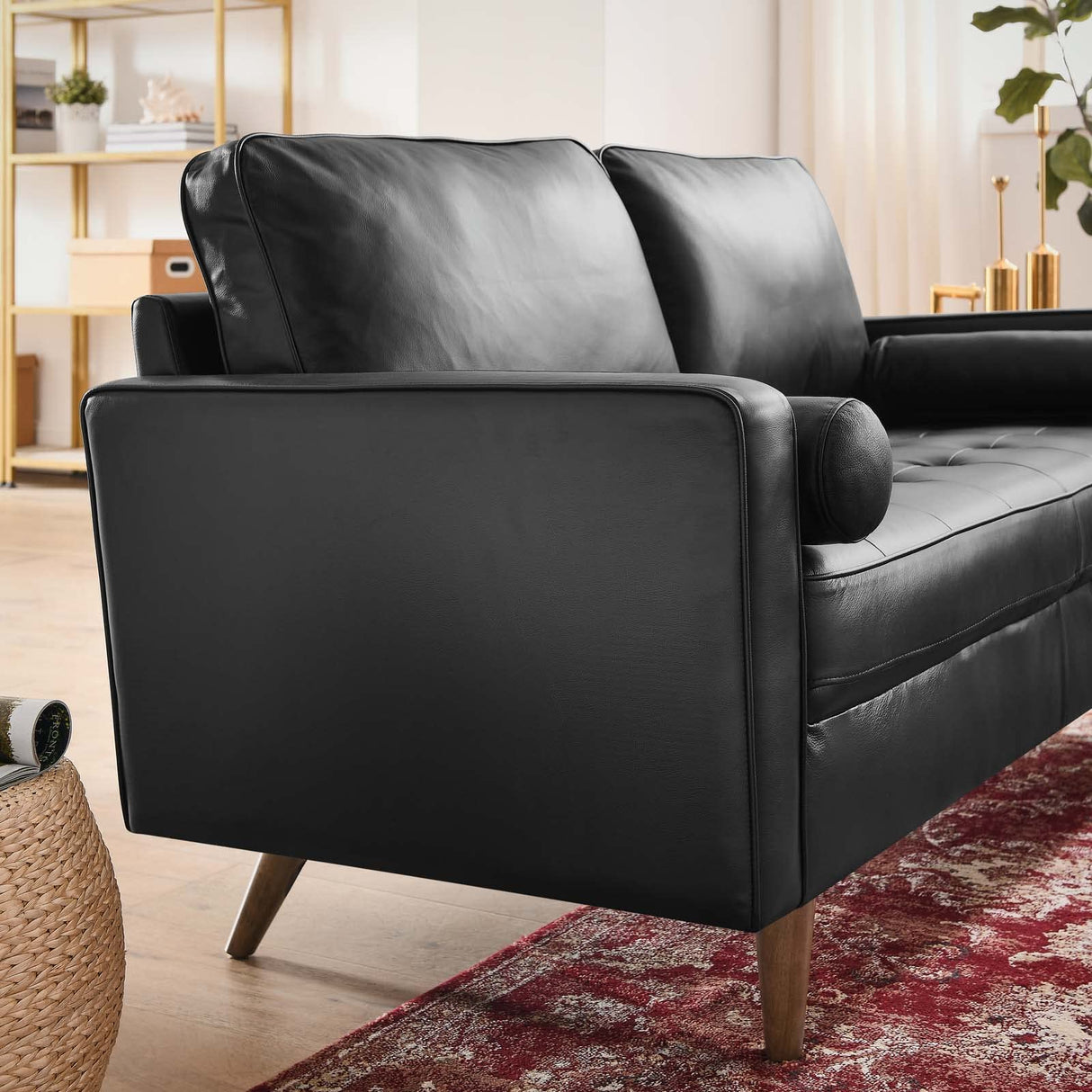 Modway EEI-5870-BLK Valour Leather Loveseat, Black Modway