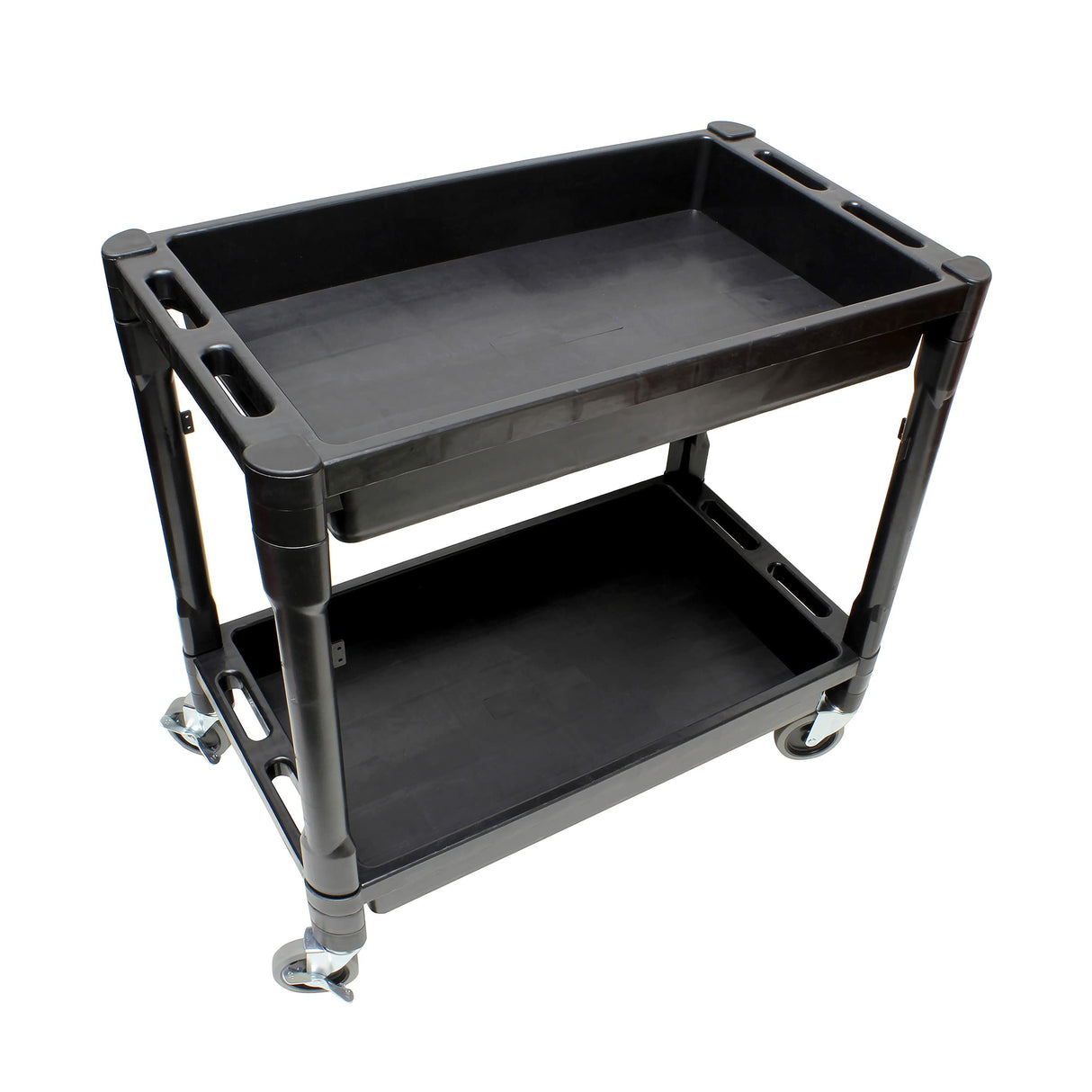 BISupply Plastic Utility Cart on Wheels 1 Pack - 2 Shelf Rolling Commercial Work Cart for Garage, Restaurant, or Classroom BISupply