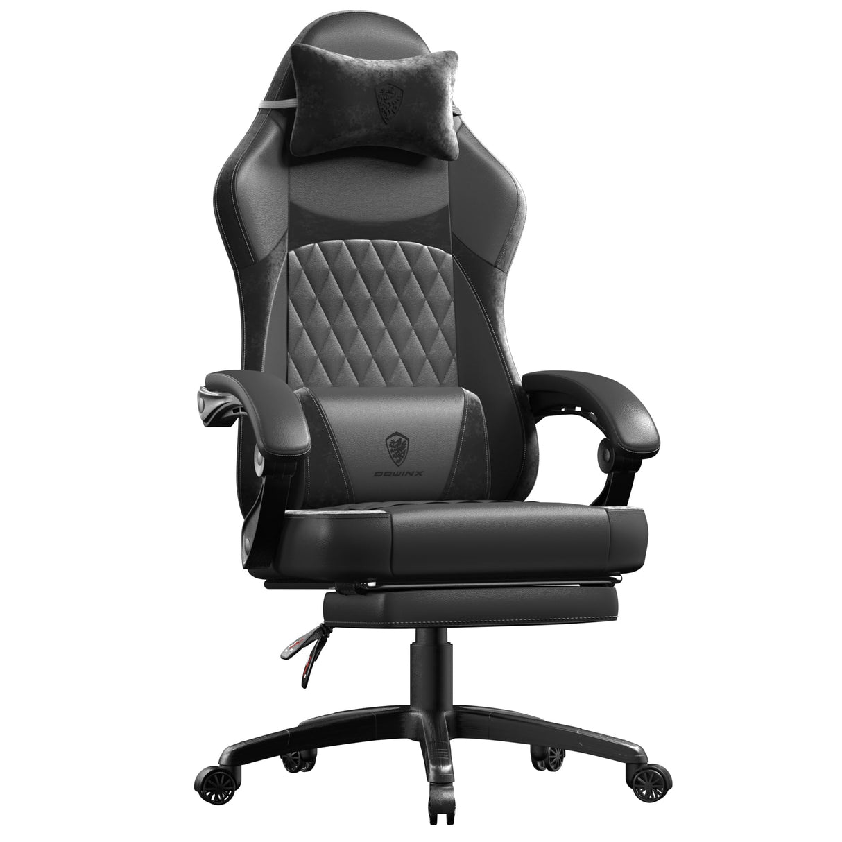 Dowinx Gaming Chair with Pocket Spring Cushion, Ergonomic Computer Chair with Massage Lumbar and Footrest for Adults, High Back Game Chair Leather for Office Gaming 300LBS, Black New Dowinx
