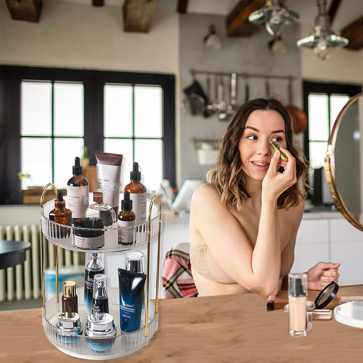 Asayuee 360 Rotating Makeup Organizer,2 Tier Large Capacity Make Up Organizers and Storage,Skincare Perfume Vanity Organizers,Bathroom Cosmetics Storage Organizer Countertop(Clear-2 Tier) Asayuee