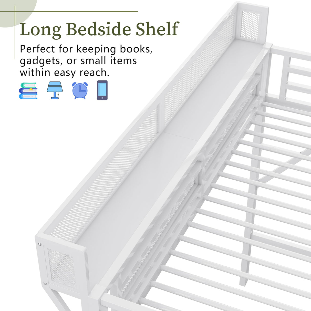 Mirightone Twin Size Loft Bed with Stairs and Storage, Metal Loft Bed Frame with A Shelf and Large Under-Bed Space, Heavy-Duty Loft Beds for Kids Boys Girls Teens, White Mirightone