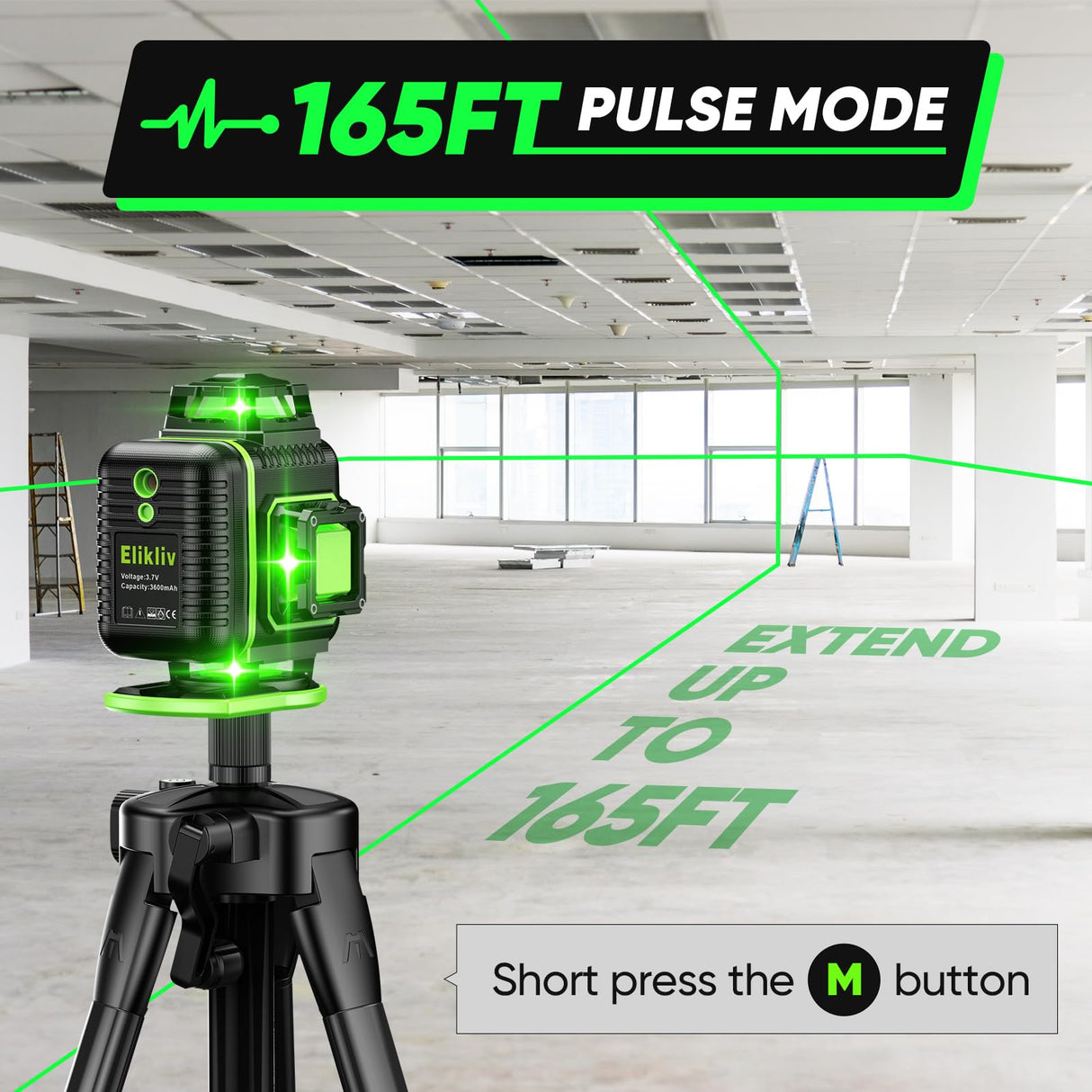Laser Level 360 Self Leveling with Tripod, Elikliv 4D Laser Level, 165Ft Green Laser Level Lines Tool, 4x360° Cross Line Laser for Construction, Floor Elikliv