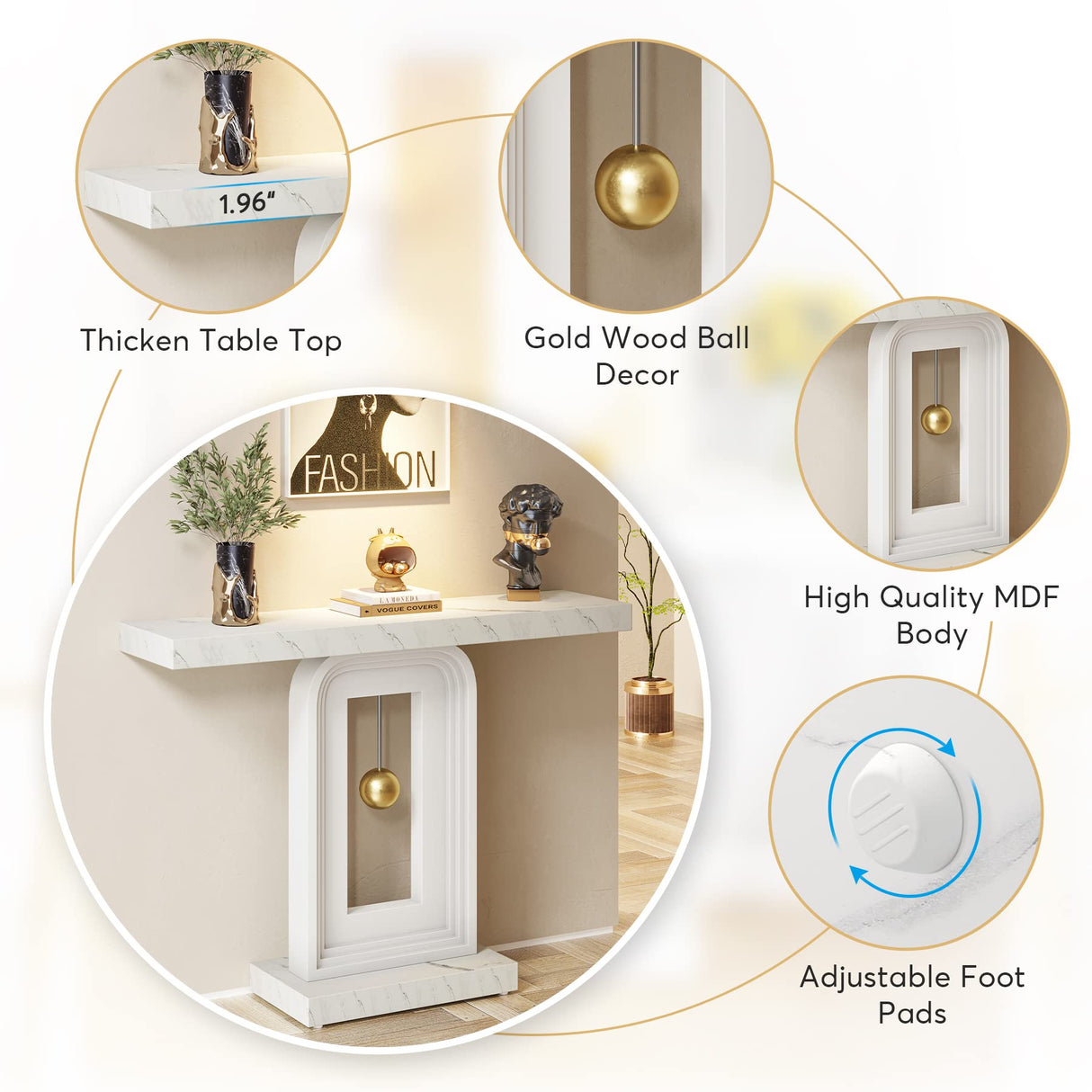 Tribesigns Modern Console Table, 40 Inches Narrow Sofa Entryway Table with Pendulum Shape Base, Contemporary Wood Accent Table for Living Room Hallway Entrance, Faux Marble White Tribesigns
